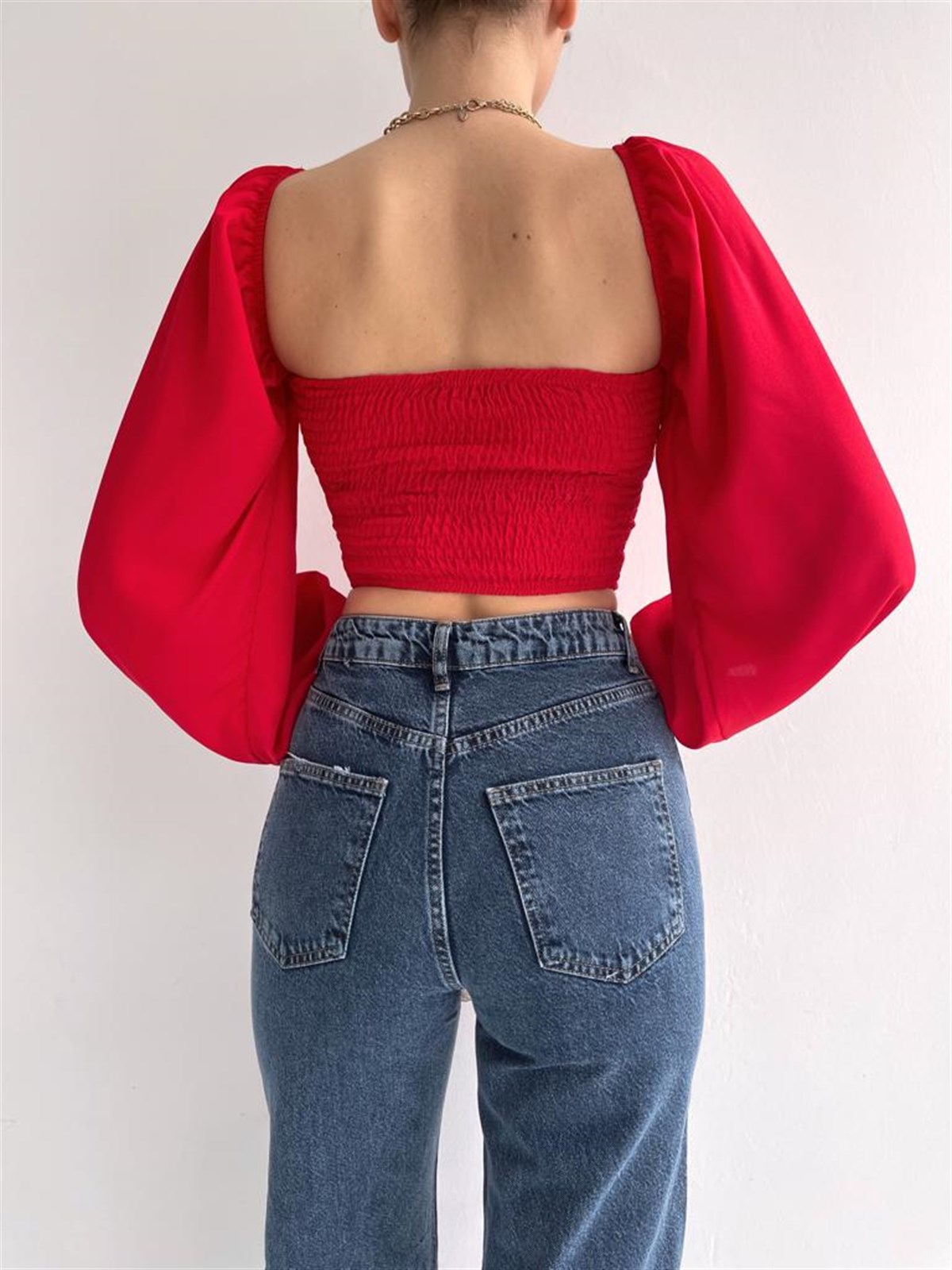 Kruvaze Yaka Bluz - KIRMIZI