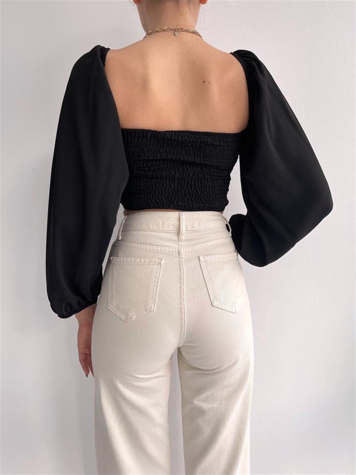 Kruvaze Yaka Bluz - SİYAH