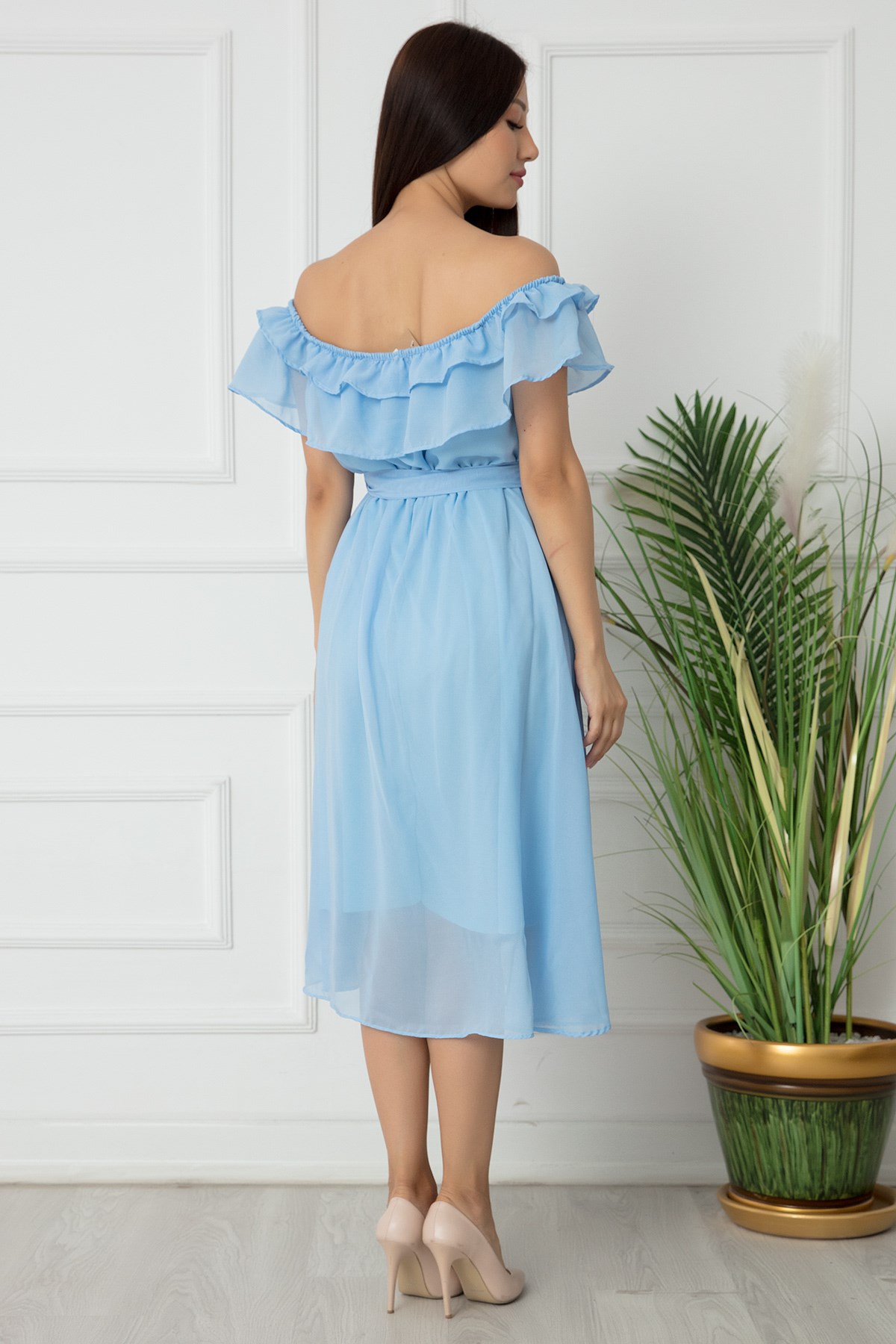 Madonna Yaka Şifon Midi Boy Elbise - BEBEMAVİ