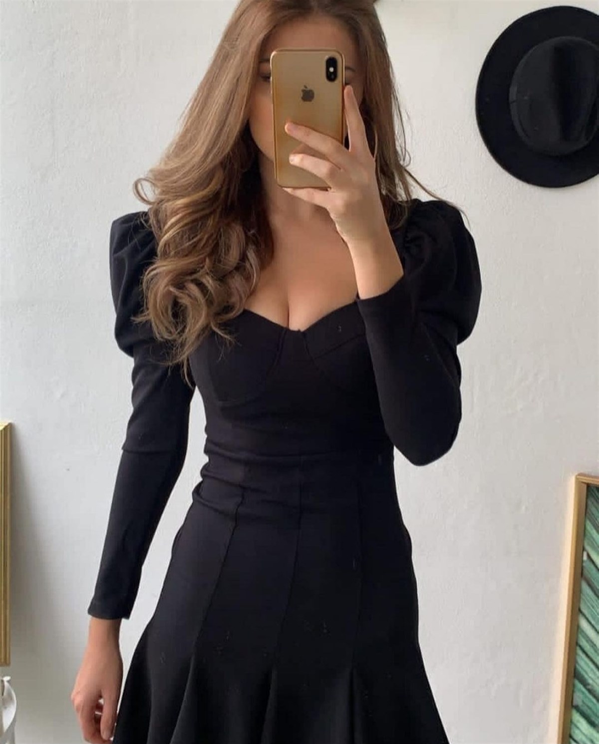 Omuz Detay Gloplu Elbise - SİYAH