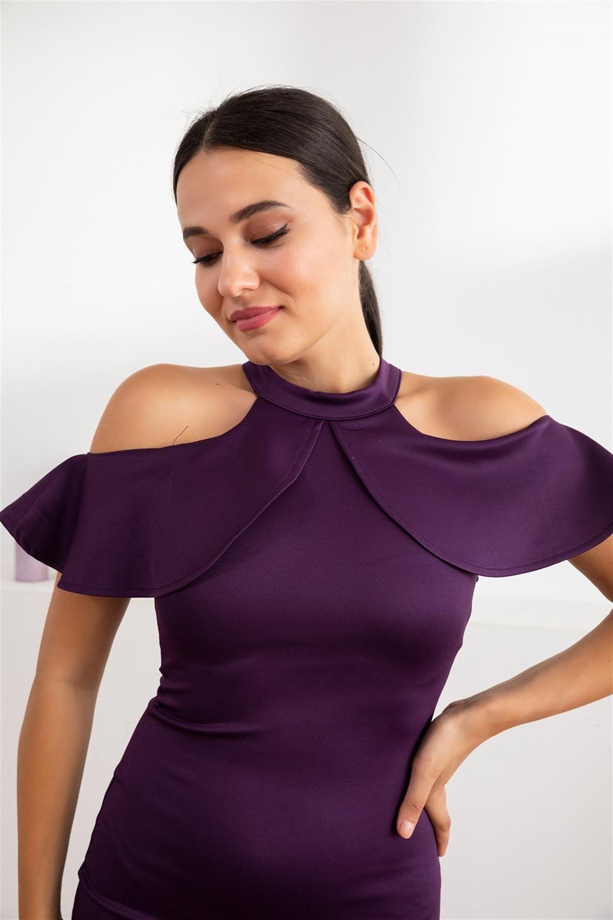 Omuz Detaylı Mini Elbise - MOR