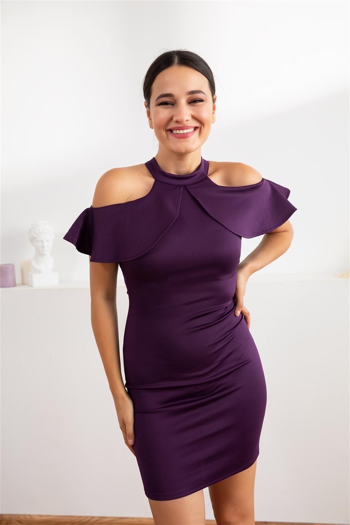 Omuz Detaylı Mini Elbise - MOR