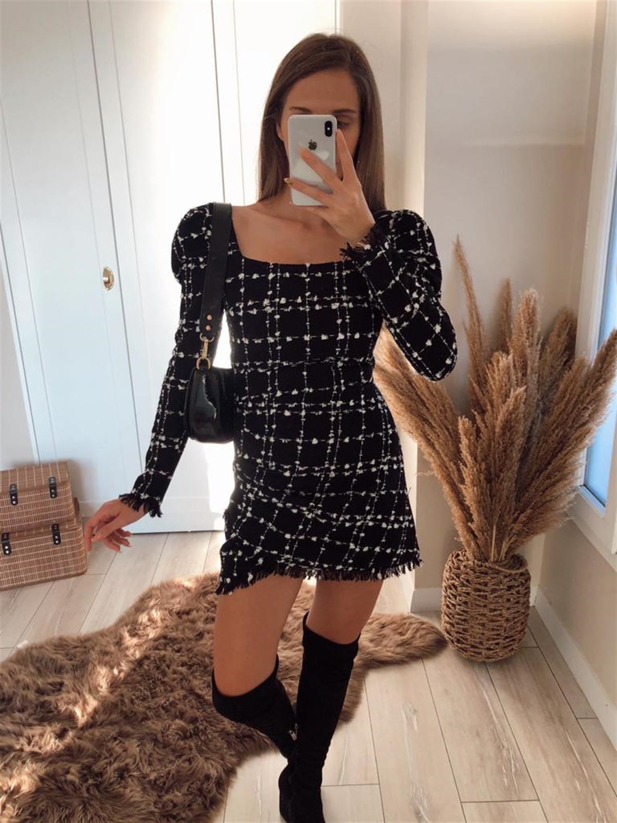 Özel Dokuma Tüvit Elbise - SİYAH