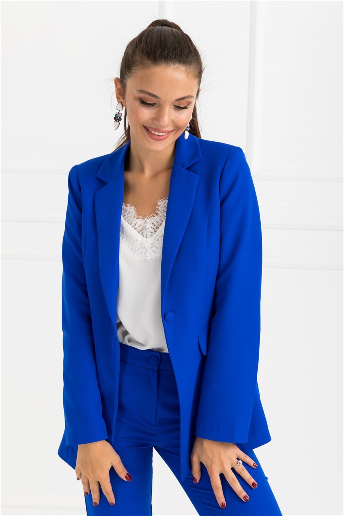 Sahte Cep Ceket Pantolon Takım - SAKS MAVİ