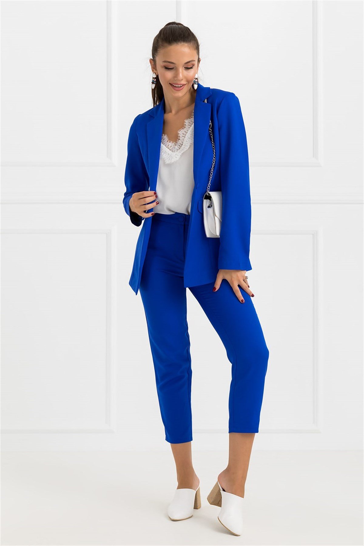 Sahte Cep Ceket Pantolon Takım - SAKS MAVİ