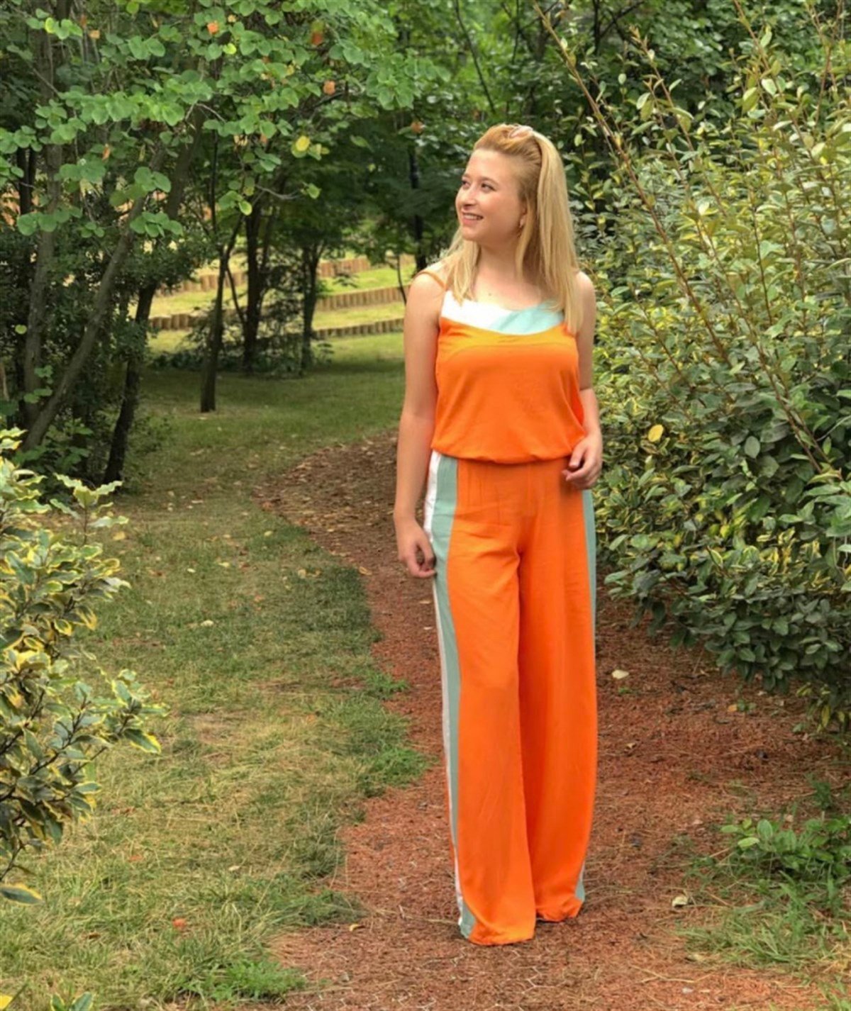 Salaş Pantolon ve Askılı Bluz İkili Spor Takım - TURUNCU