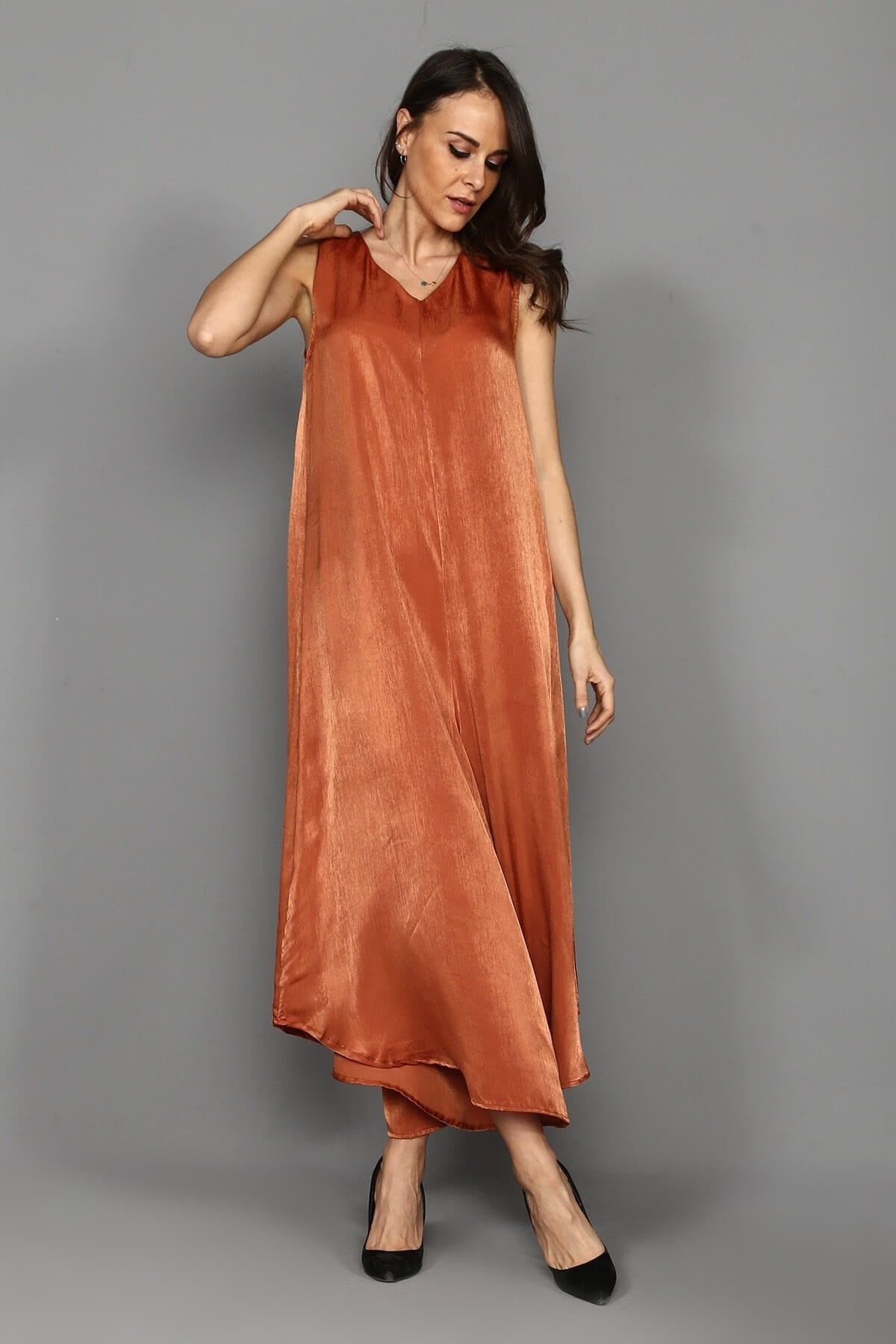 Saten Kumaş Salaş Tulum - KİREMİT RENGİ