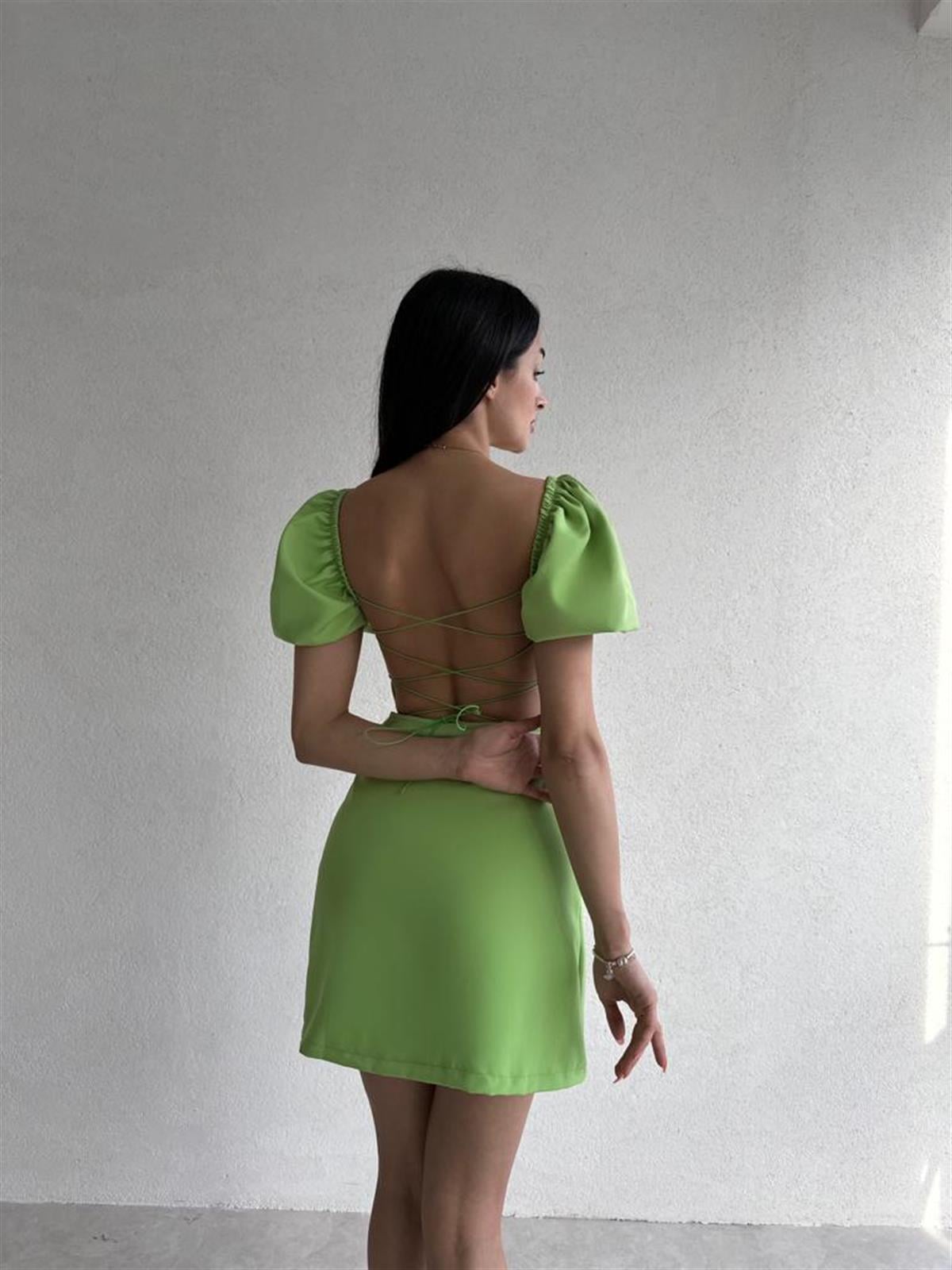 Sırt Dekolteli Mini Kadın Elbise - YEŞİl
