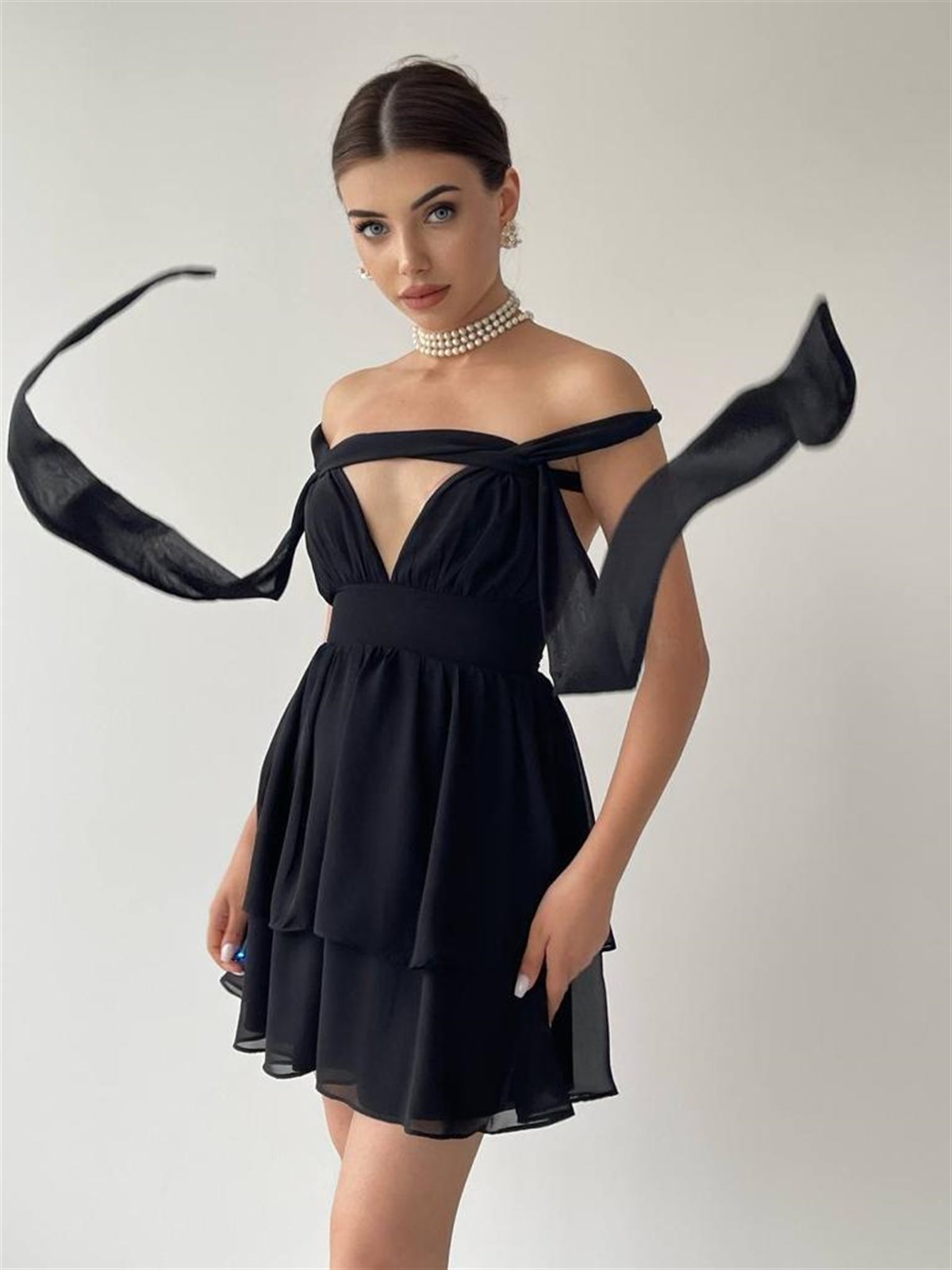 Sırt Detay Bağlamalı Elbise - SİYAH