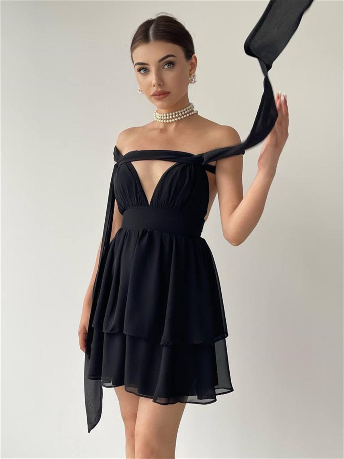 Sırt Detay Bağlamalı Elbise - SİYAH