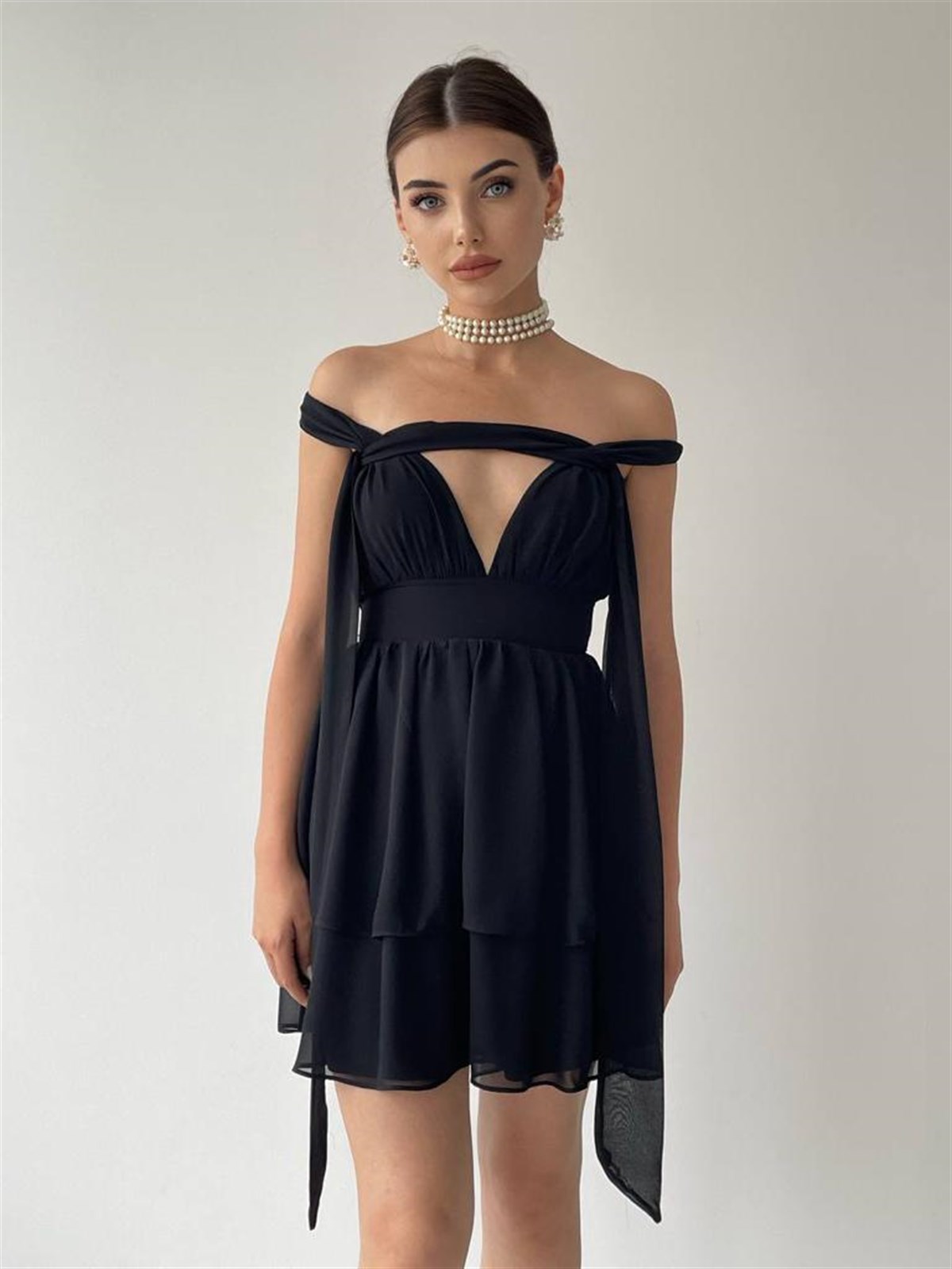 Sırt Detay Bağlamalı Elbise - SİYAH