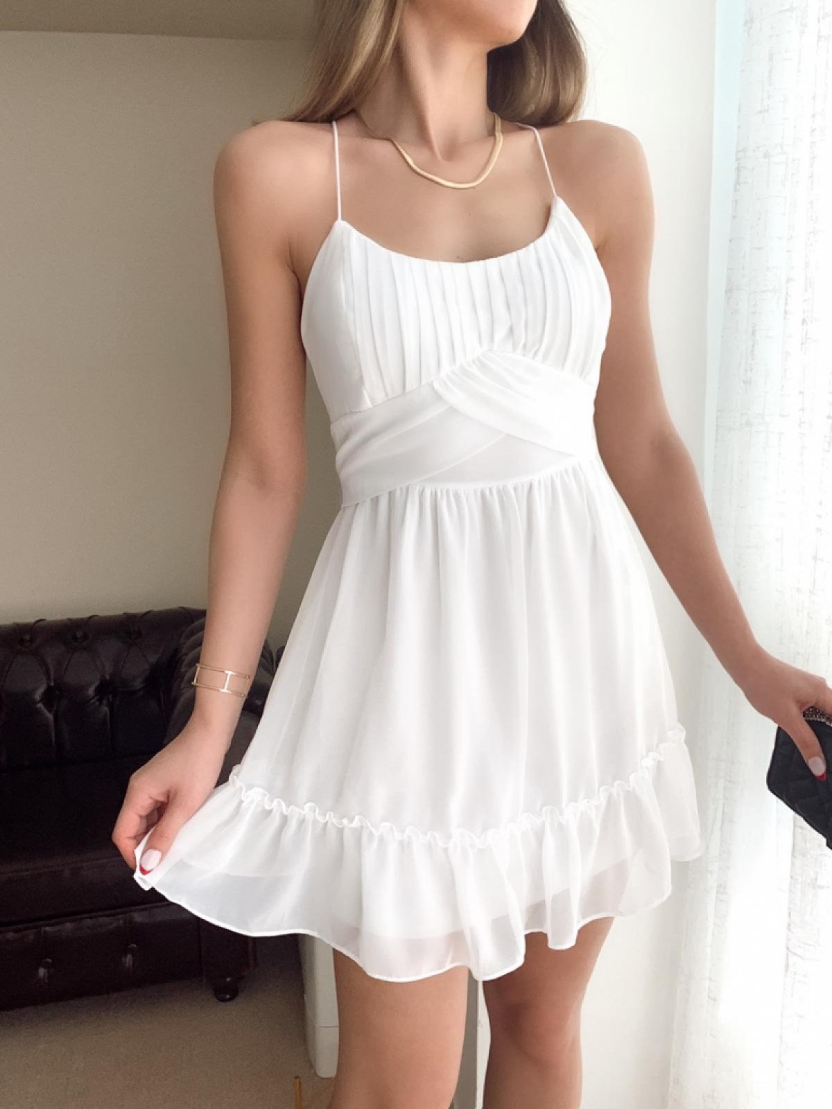 Sırt Detay Kuşaklı Elbise - BEYAZ