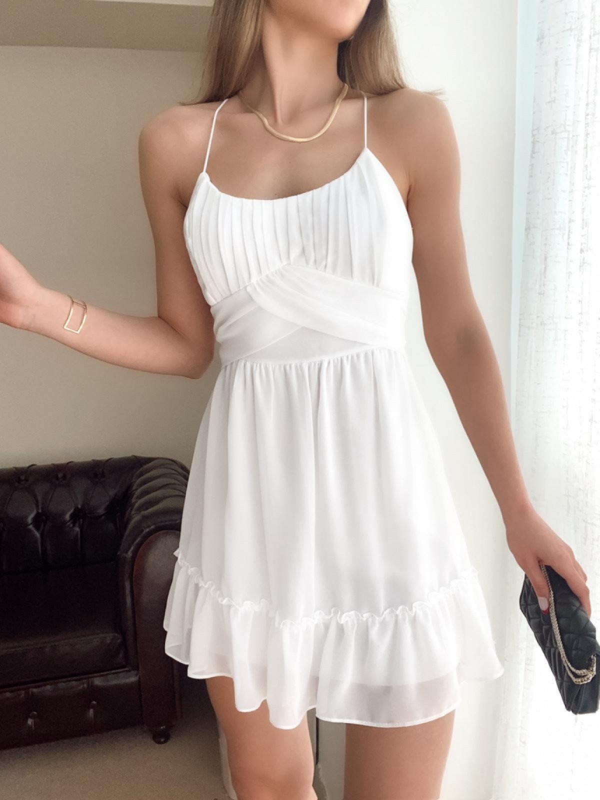 Sırt Detay Kuşaklı Elbise - BEYAZ