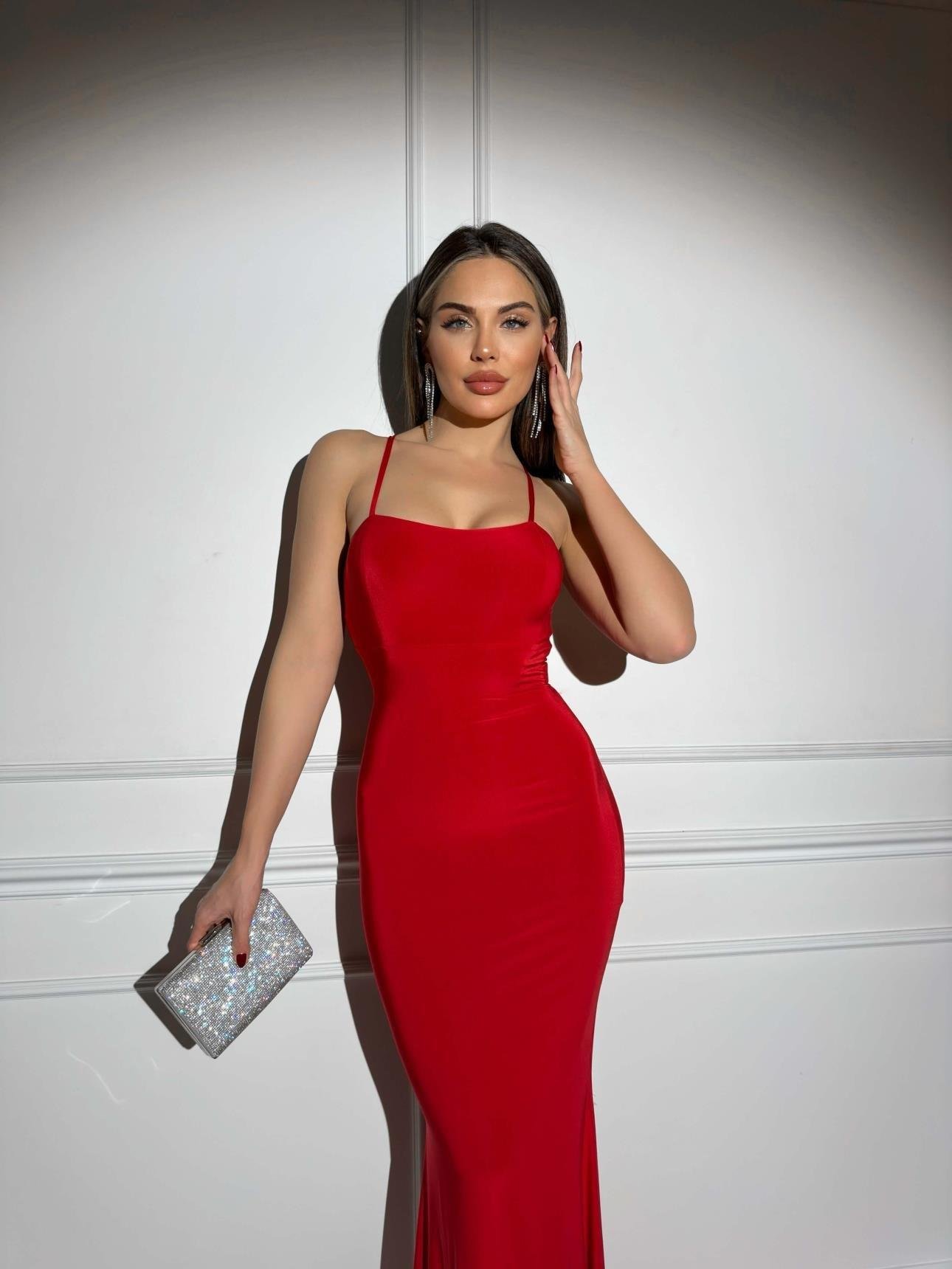 Sırt Detay Maxi Boy Balık Model Abiye Elbise - KIRMIZI