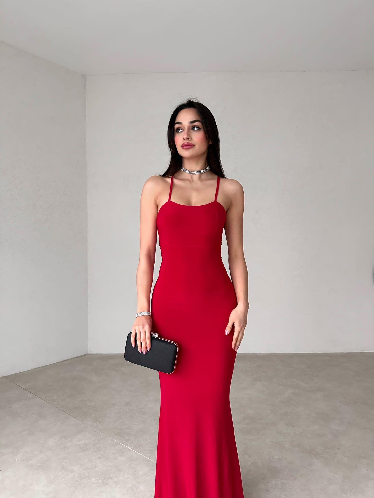 Sırt Detay Maxi Boy Balık Model Abiye Elbise - KIRMIZI