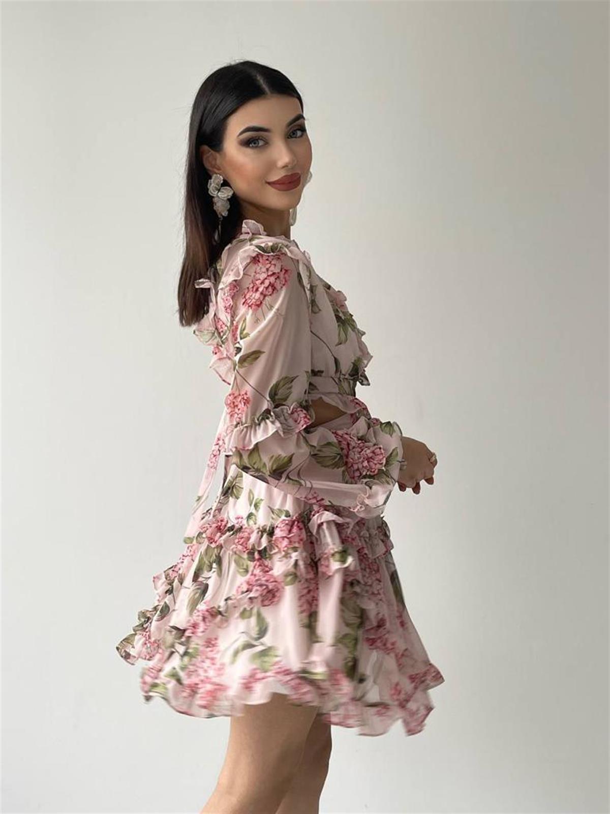 Sırt Detay şifon Kumaş Elbise - PEMBE