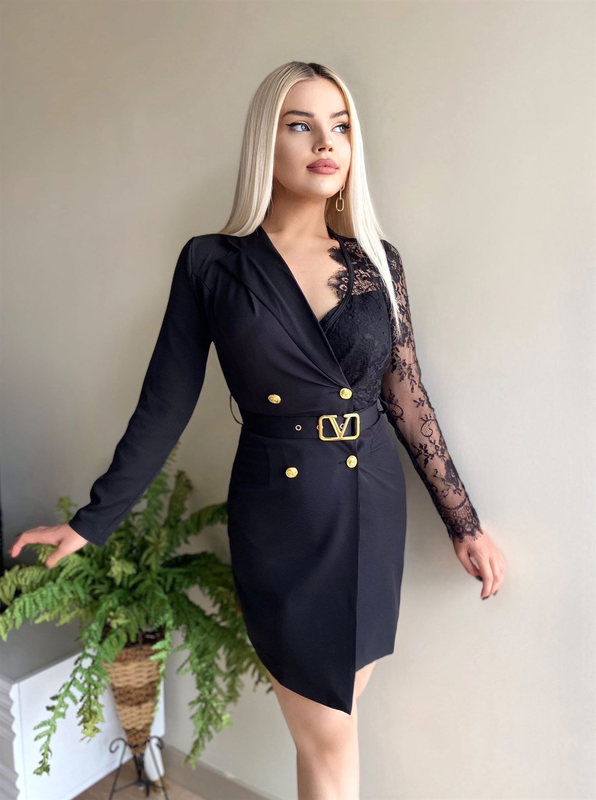 Tasarım Ceket Elbise - SİYAH