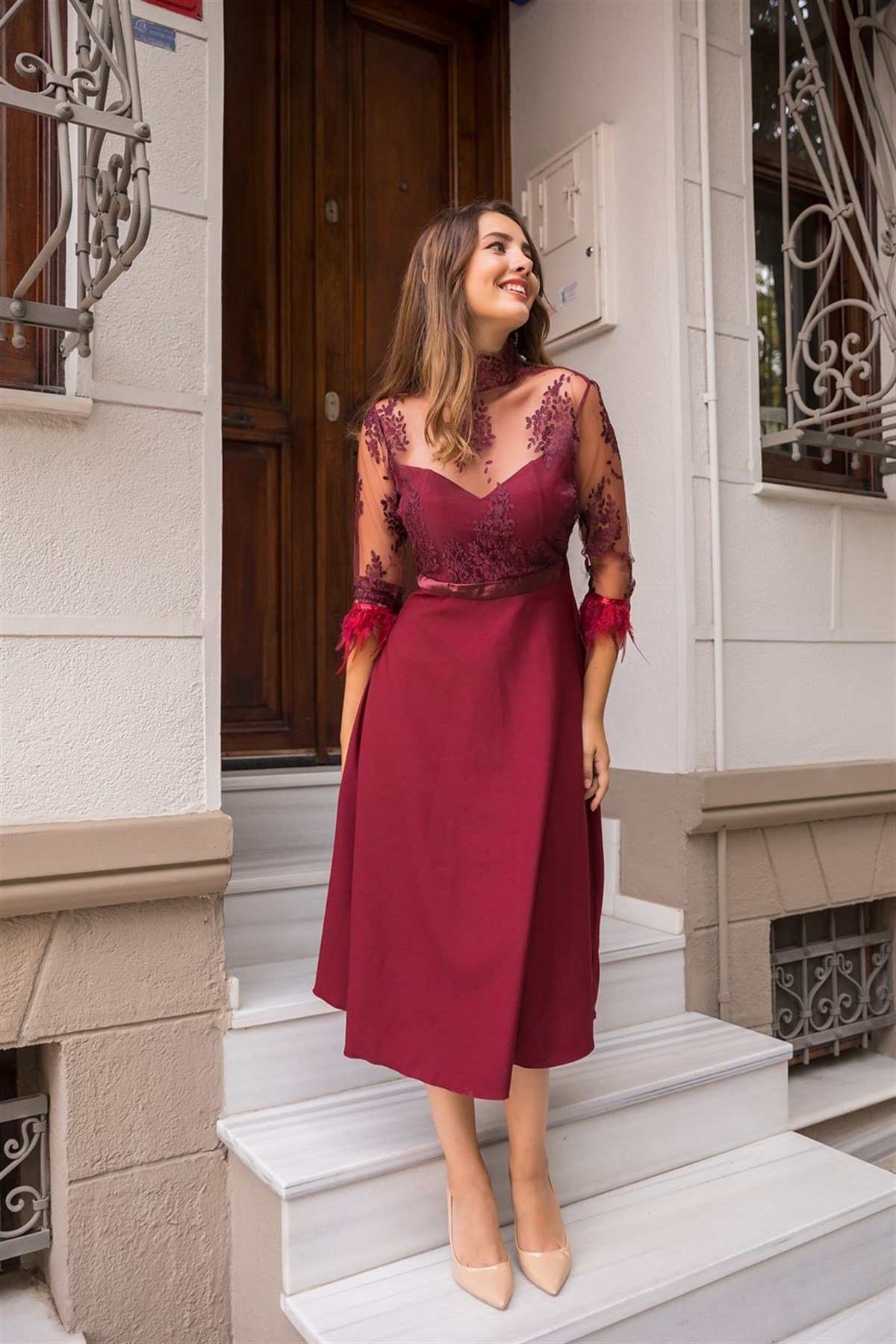 TASARIM OTRİŞ DETAY ABİYE-BORDO