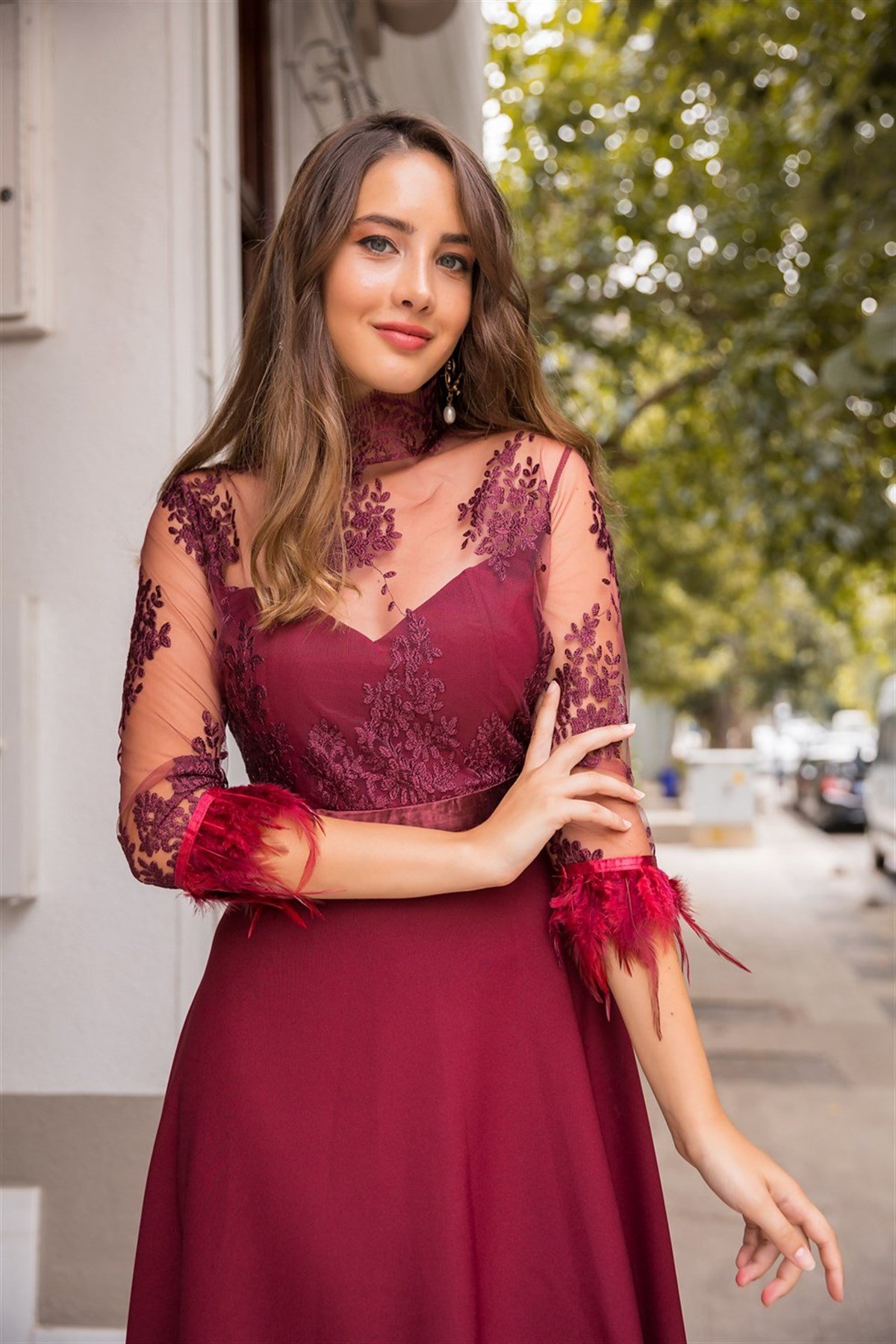 TASARIM OTRİŞ DETAY ABİYE-BORDO