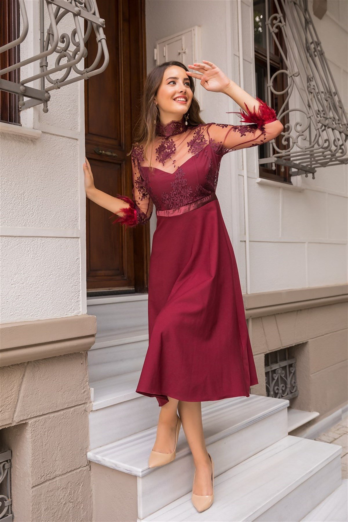 TASARIM OTRİŞ DETAY ABİYE-BORDO