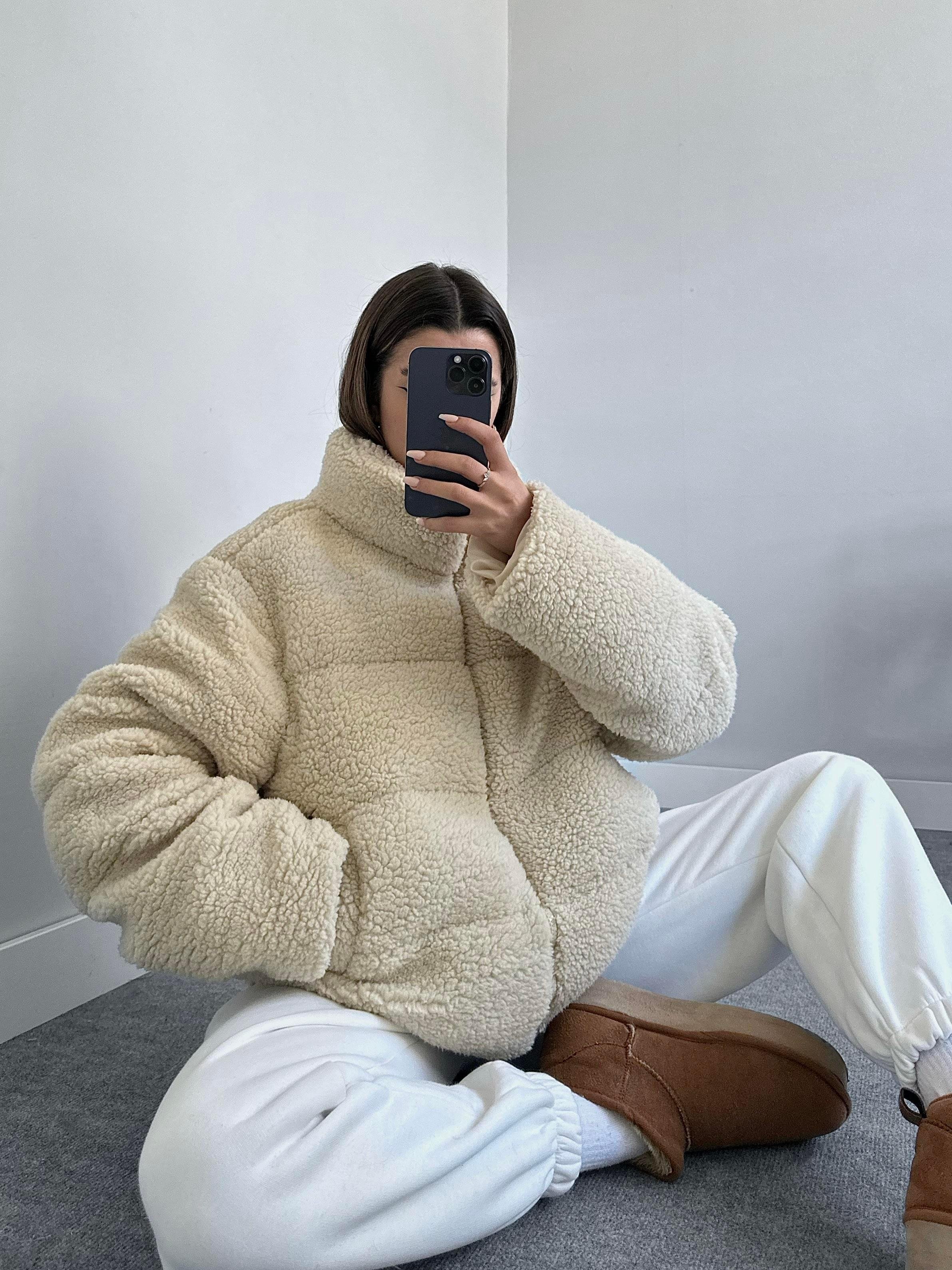 Teddy Kuzu Şişme Mont - TAŞ RENGİ