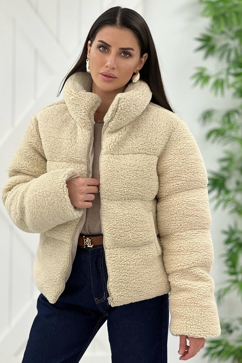 Teddy Kuzu Şişme Mont - TAŞ RENGİ