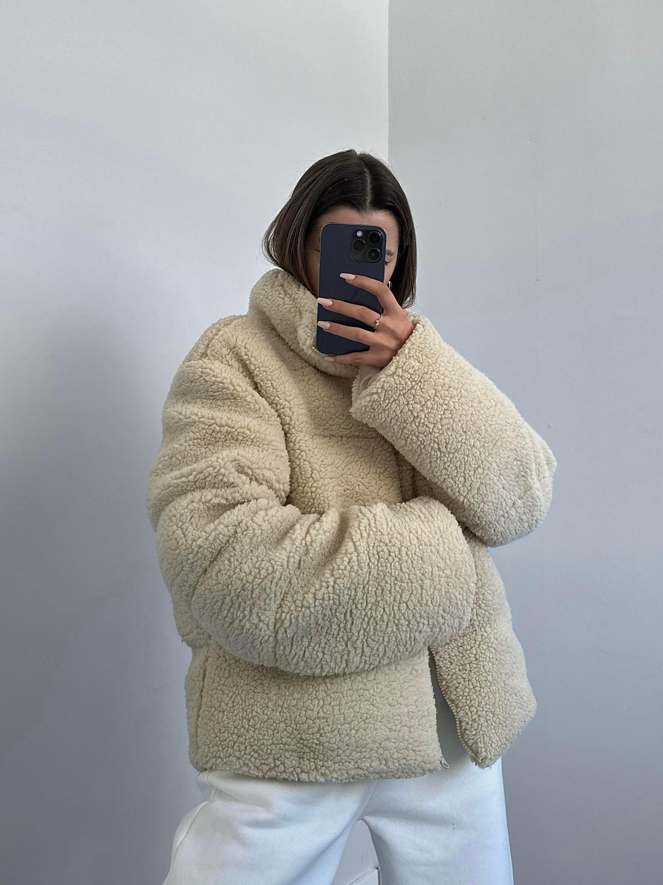 Teddy Kuzu Şişme Mont - TAŞ RENGİ