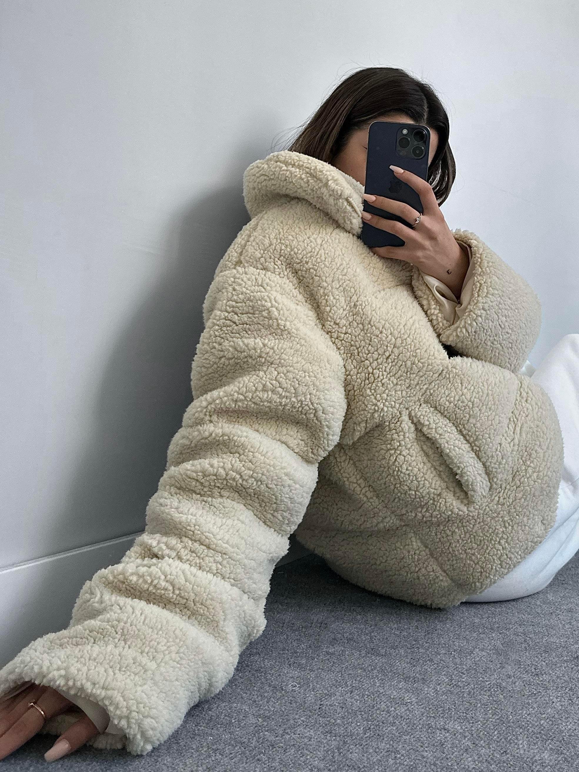 Teddy Kuzu Şişme Mont - TAŞ RENGİ