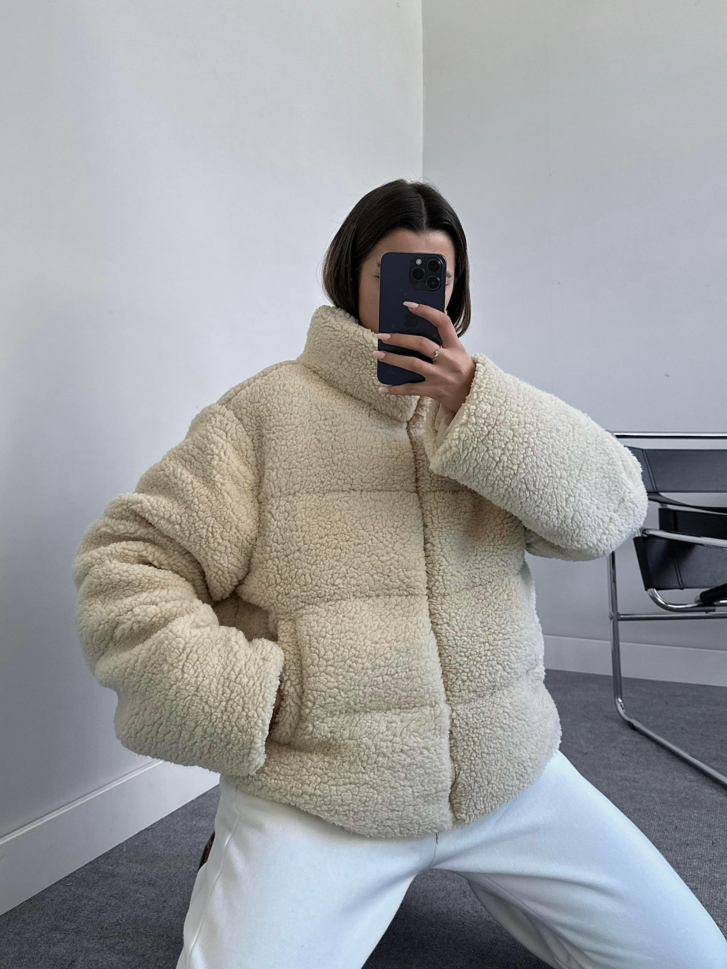 Teddy Kuzu Şişme Mont - TAŞ RENGİ