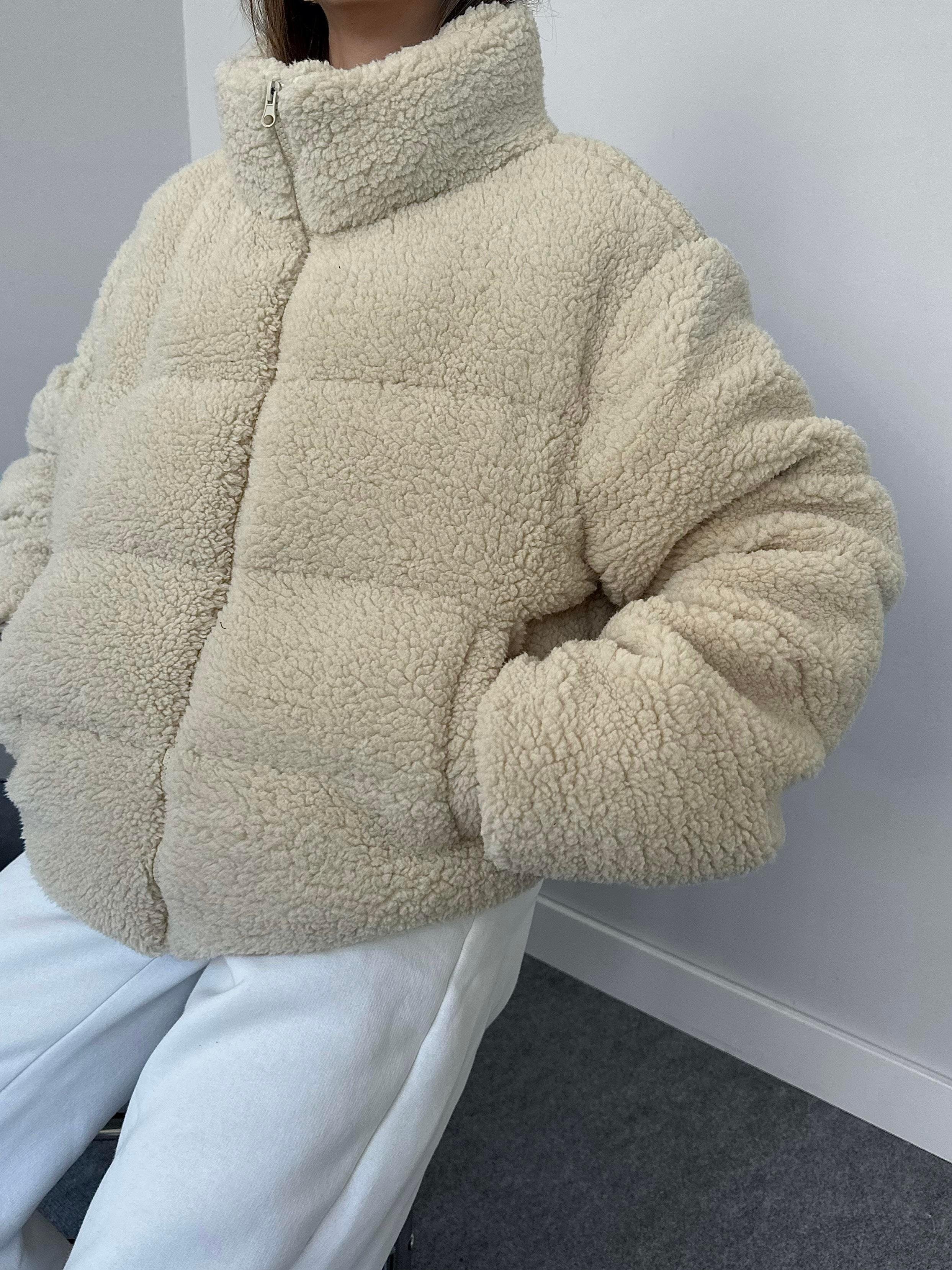 Teddy Kuzu Şişme Mont - TAŞ RENGİ