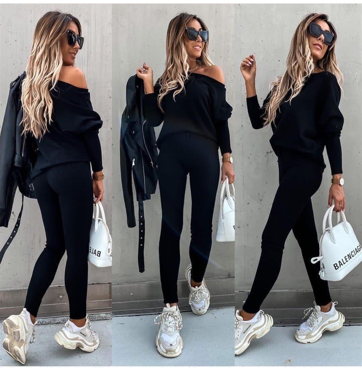 Triko Kumaş Kazak ve Pantolon İkili Takım - SİYAH