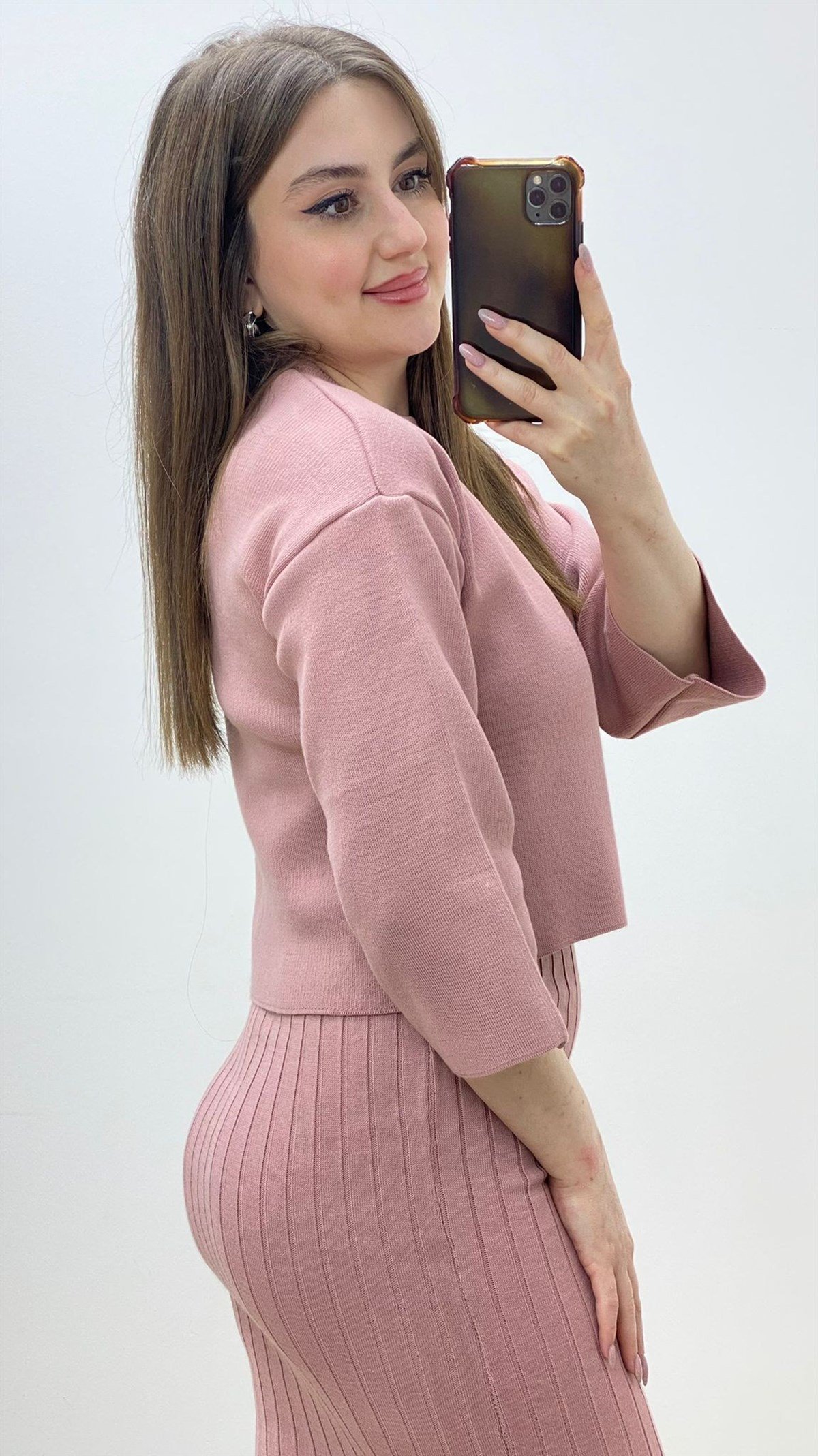 Triko Sıfır Kol Elbise ve Kazak - PUDRA RENK