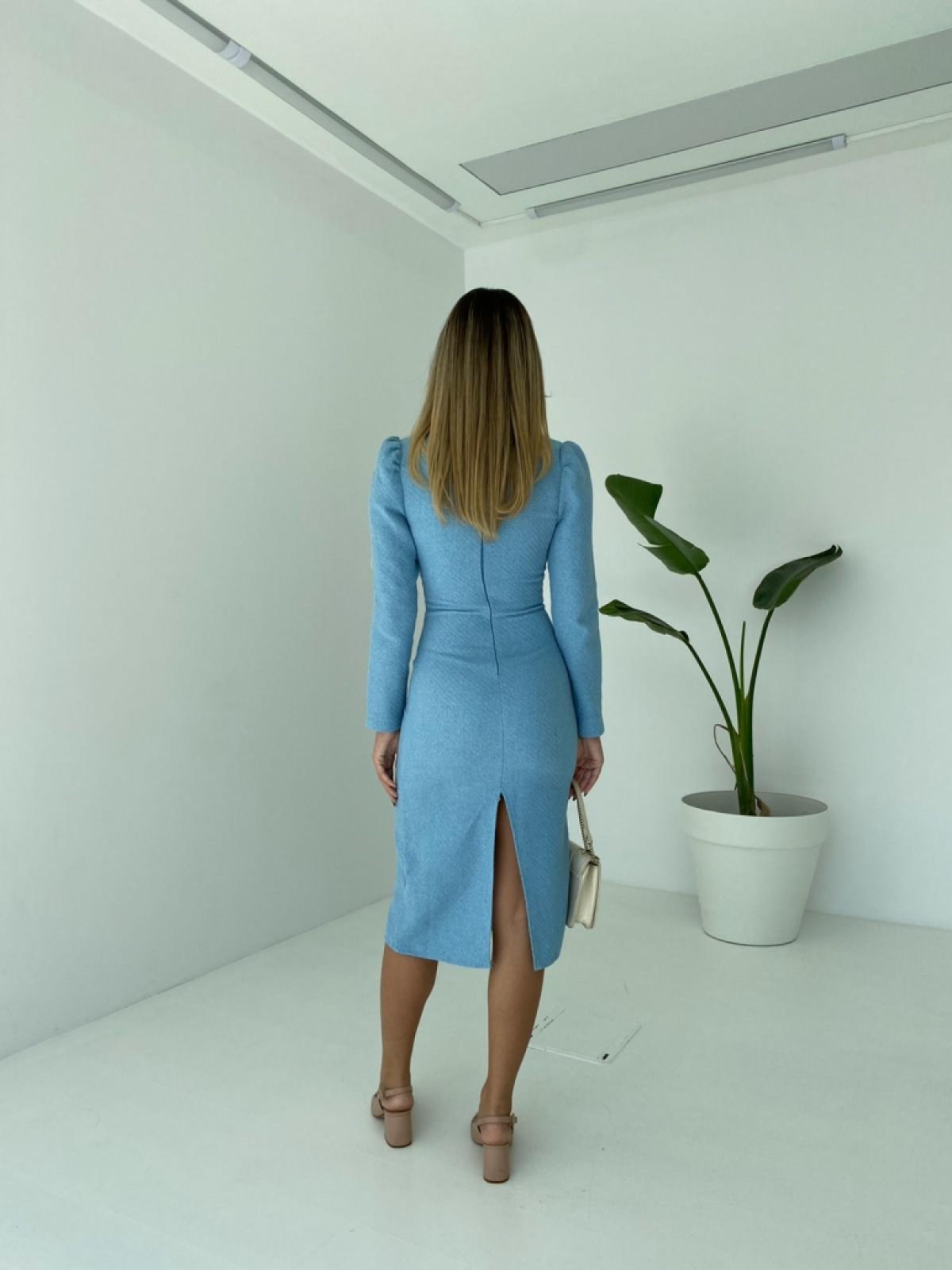 Tüvit Kumaş Midiboy Elbise - MAVİ