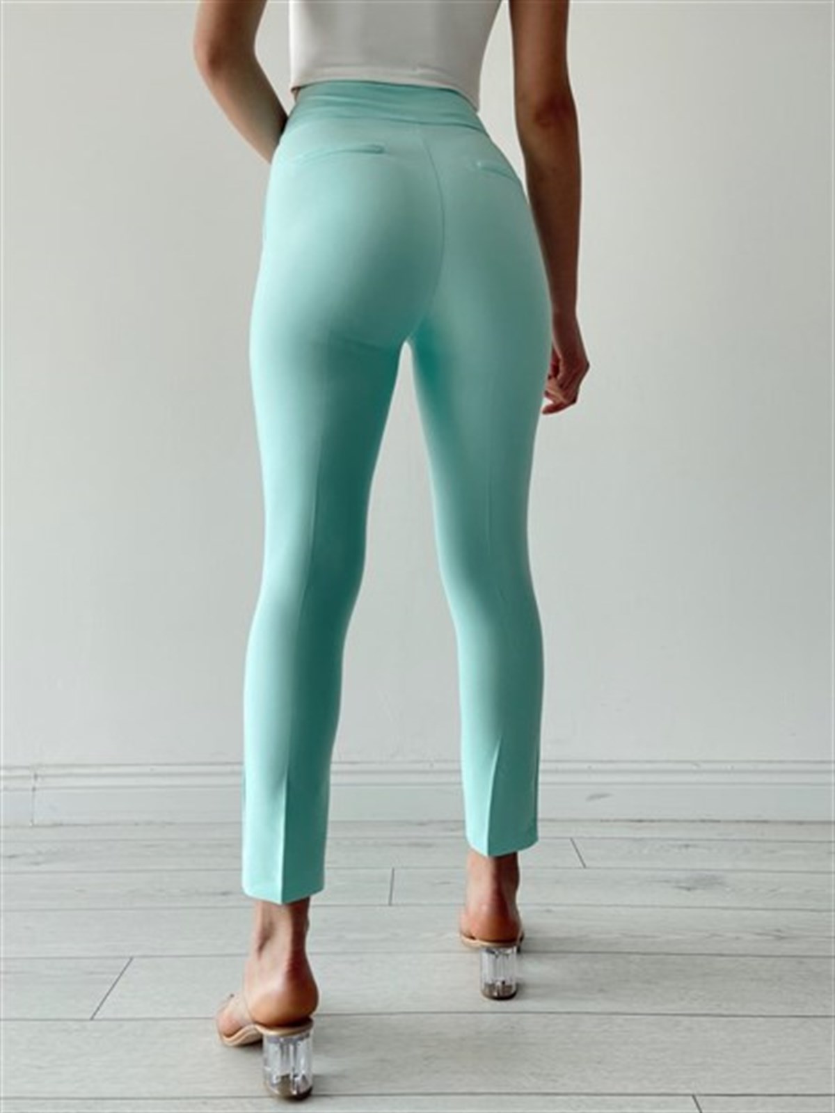 Ultra Yüksek Bel Boru Paça Pantolon - Su Yeşili