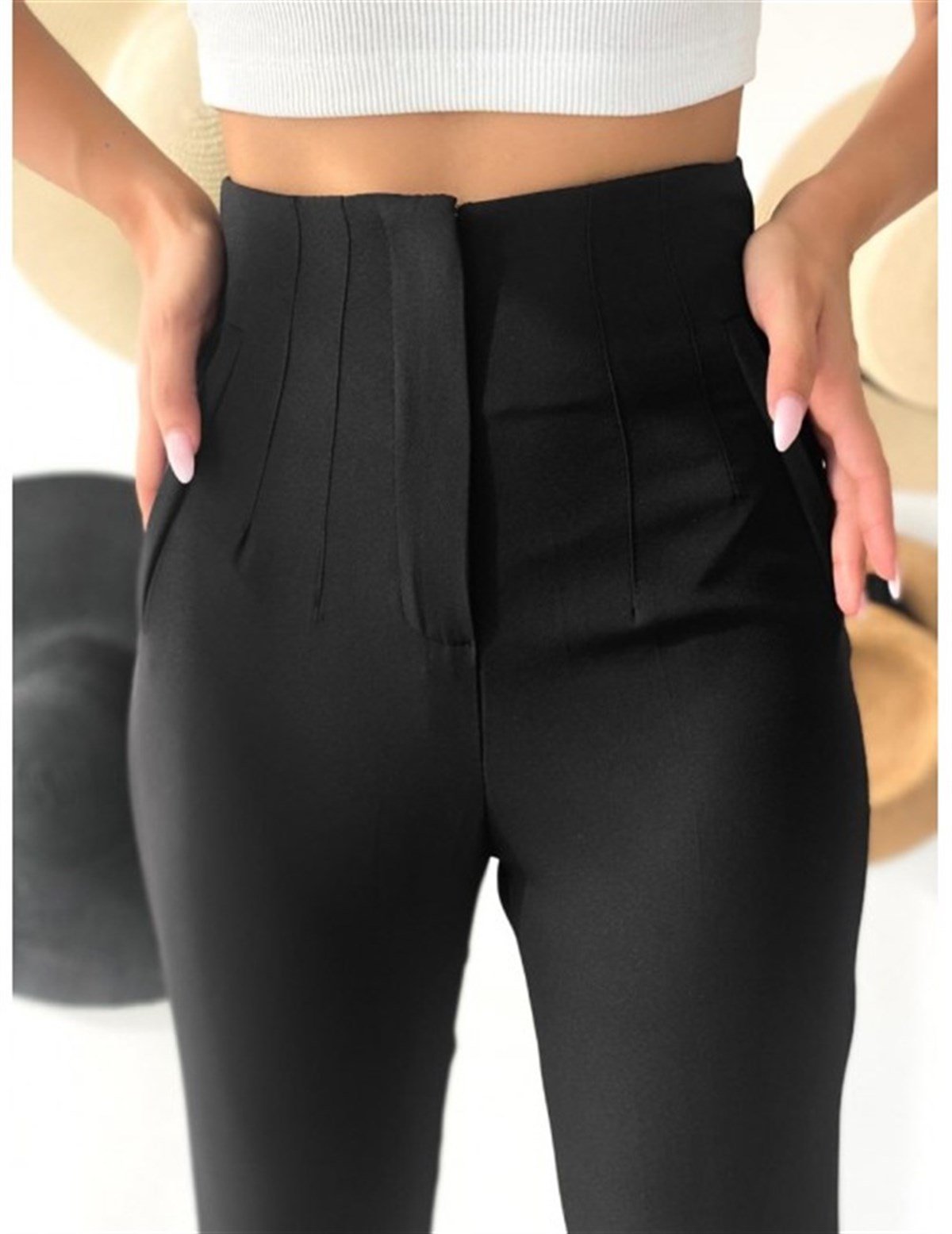 Yüksek Bel Plise Havuç Pantolon - SİYAH