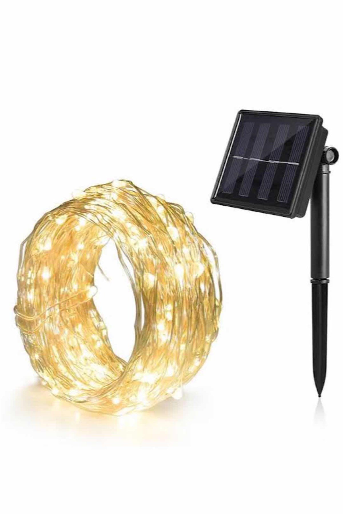 20 Metre Solar (Güneş Enerjili) Gümüş Tel Led Işık