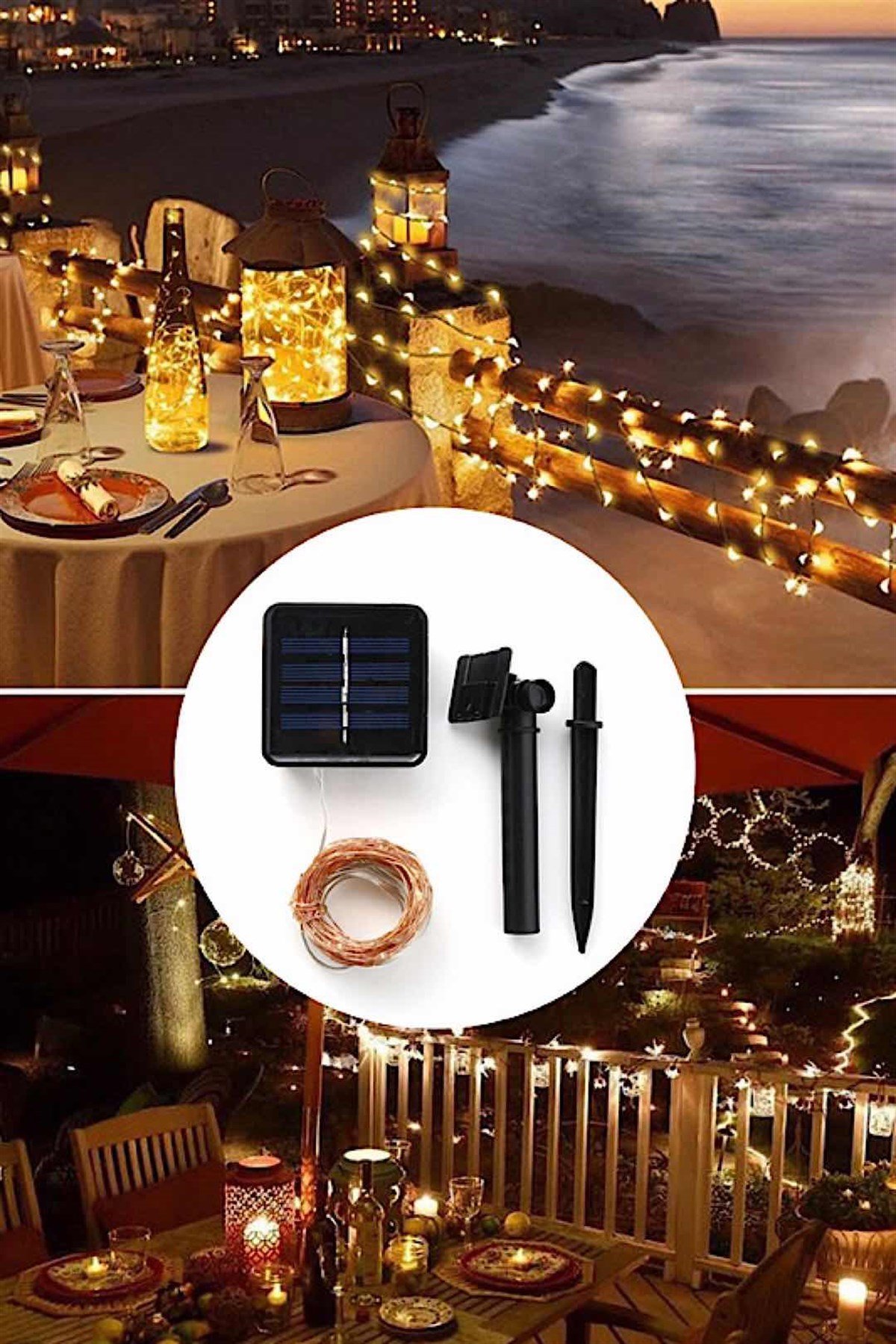 20 Metre Solar (Güneş Enerjili) Gümüş Tel Led Işık