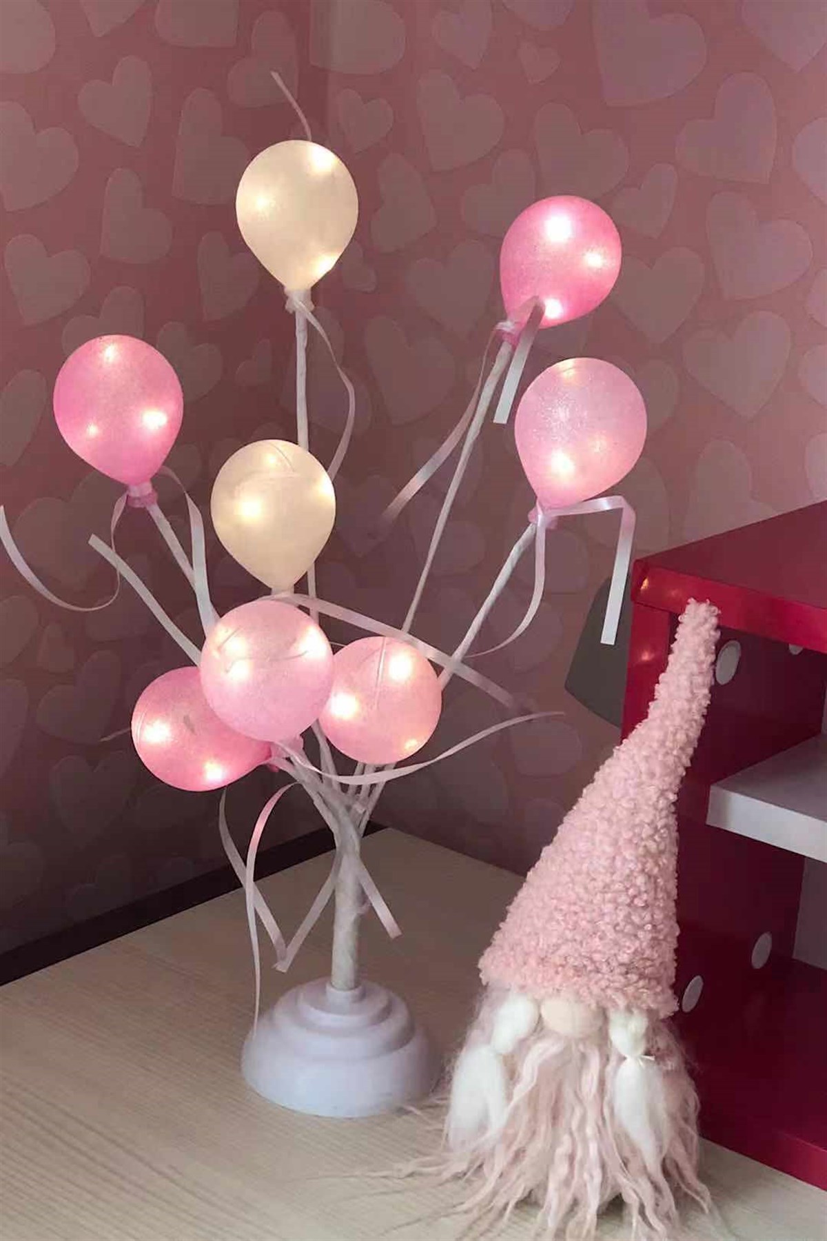 Balon Ağacı Çocuk Odası Gece Lambası Pembe&Beyaz