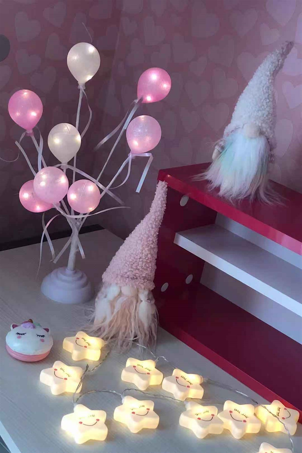 Balon Ağacı Çocuk Odası Gece Lambası Pembe&Beyaz