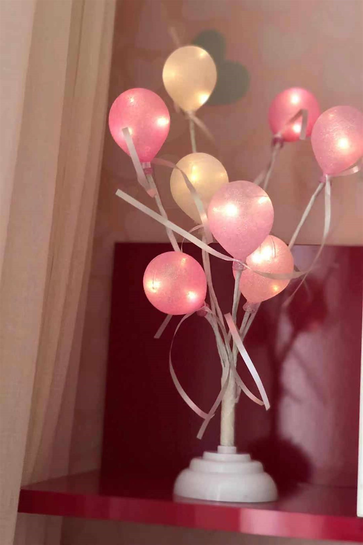 Balon Ağacı Çocuk Odası Gece Lambası Pembe&Beyaz