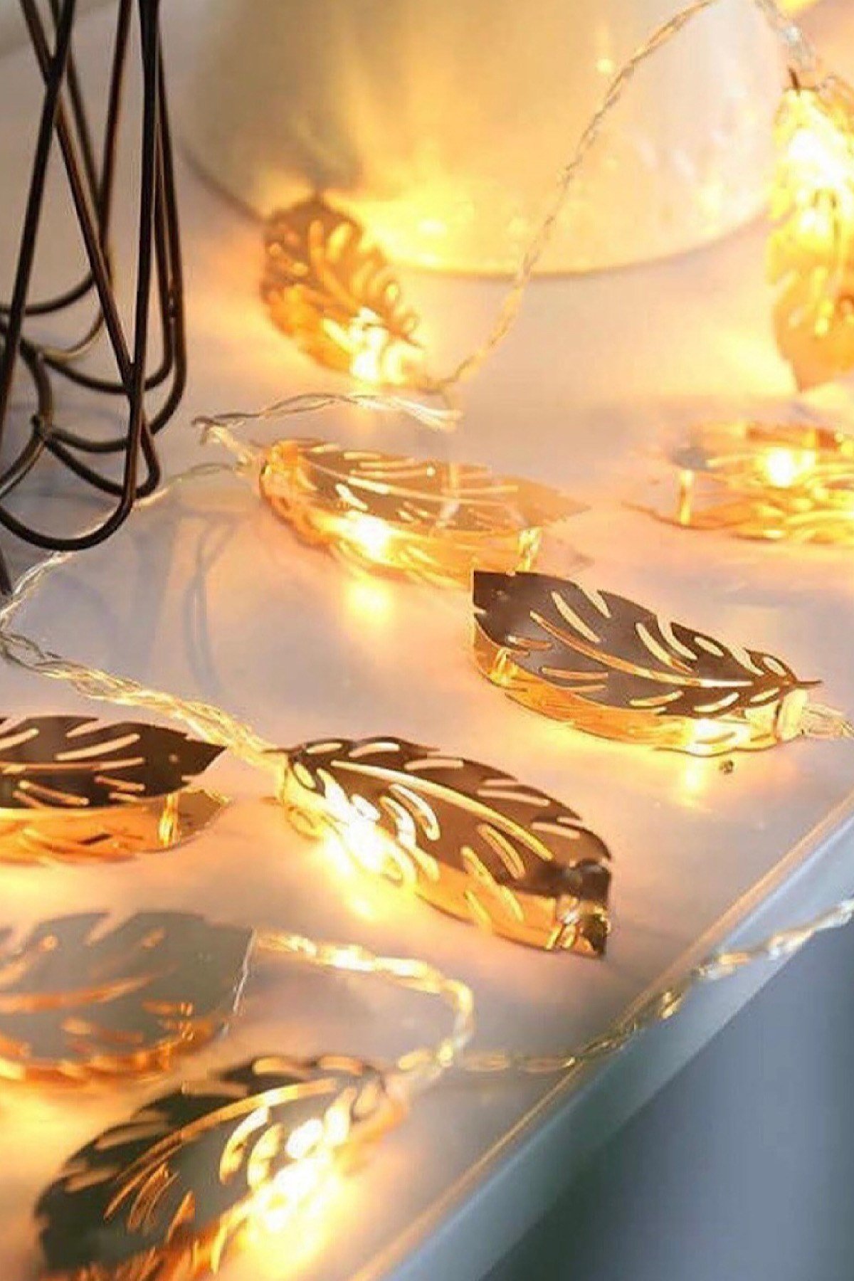 Gold Yaprak Metal  Işık Zinciri