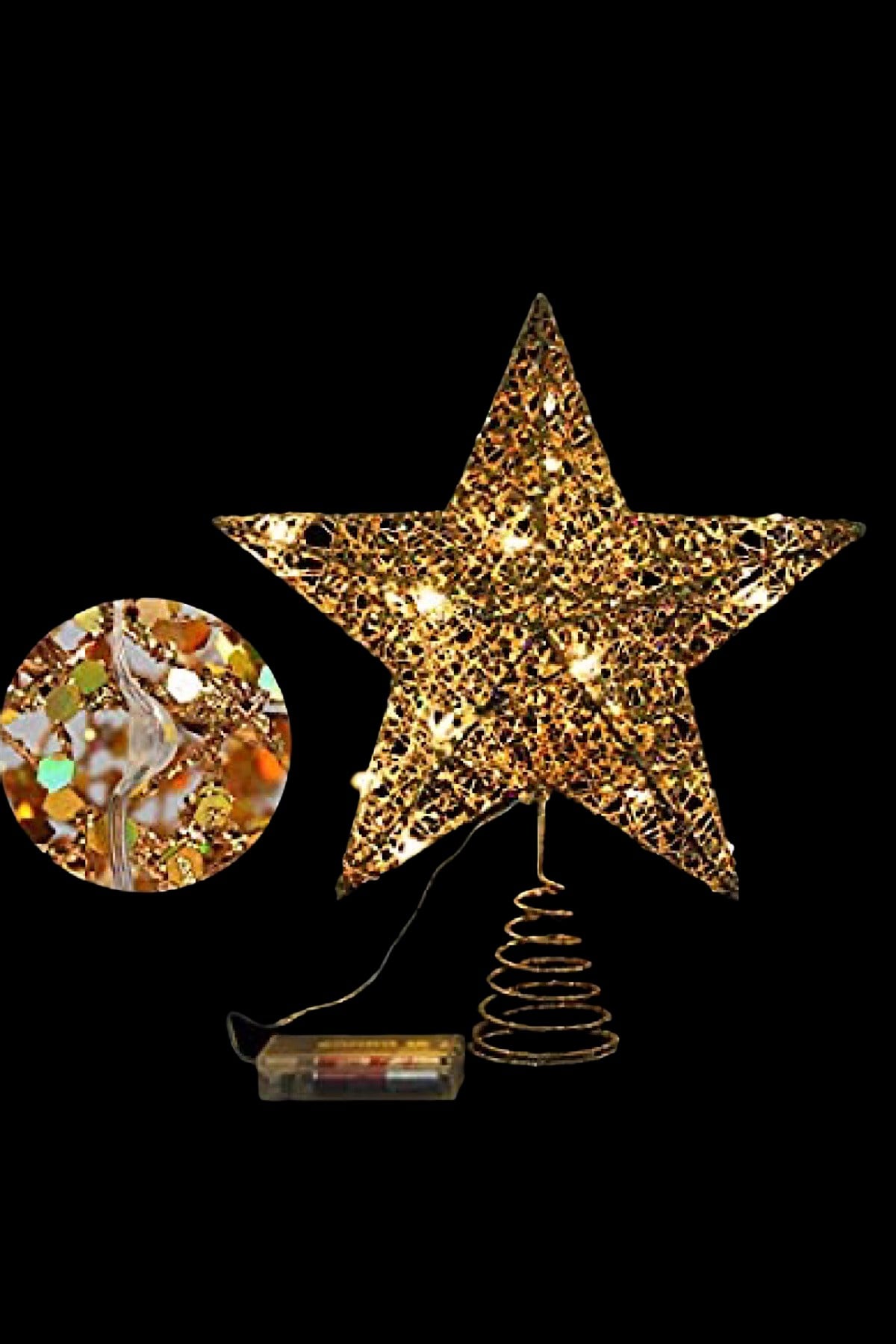 Led Işıklı Yılbaşı Ağacı Tepe Yıldızı Gold