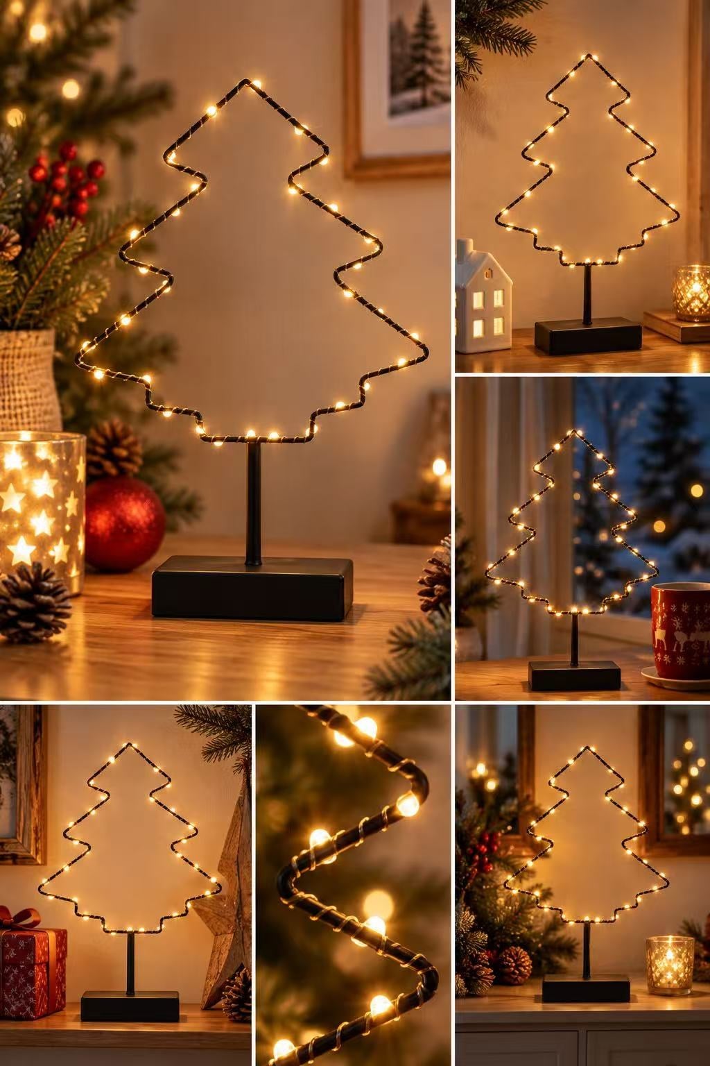 Siyah Metal Çam Ağacı Ledli Dekor