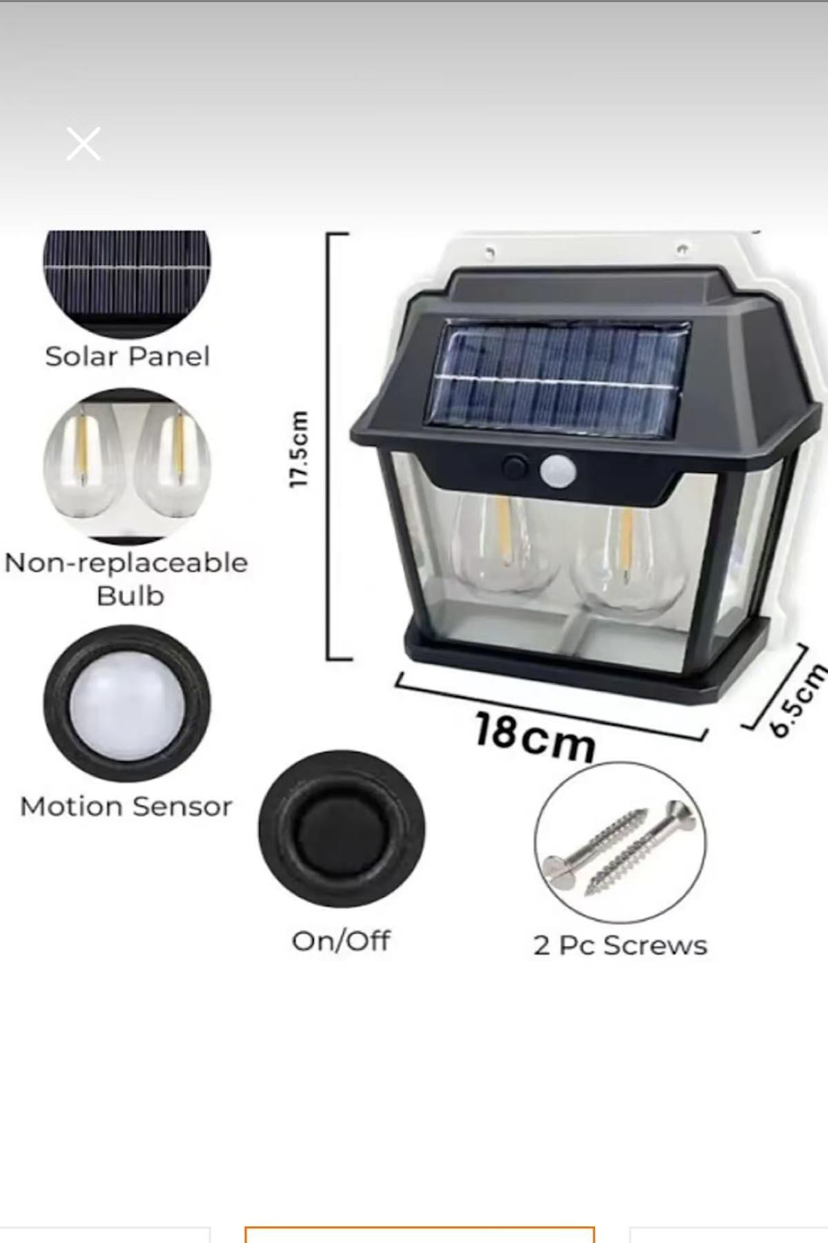 Solar Hareket Sensörlü Outdoor Lamba İki Ampullü Kapı ve Bahçe Duvar Aydınlatması