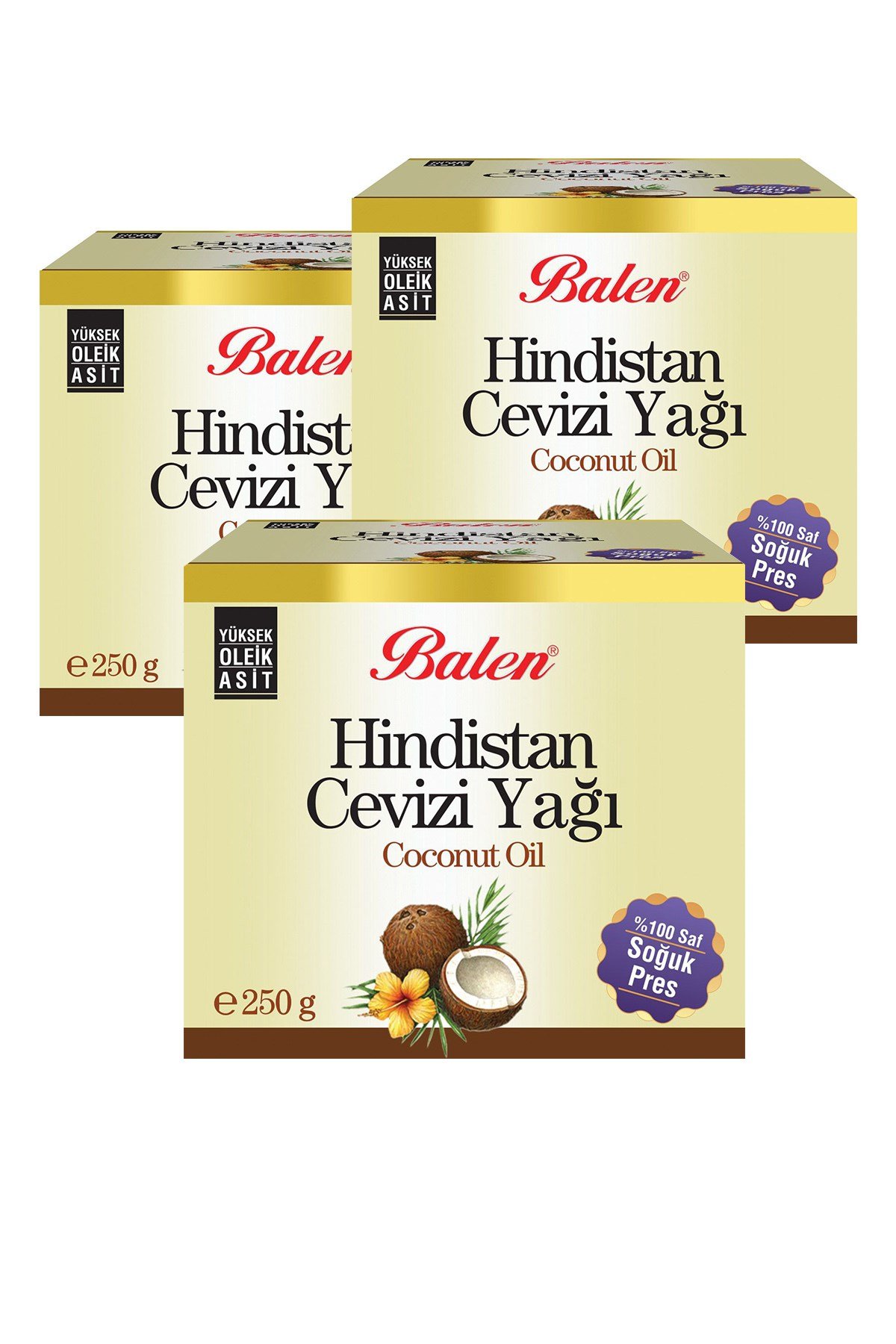 3 Kutu Balen Hindistan Cevizi Yağı 250 Gr Soğuk Pres