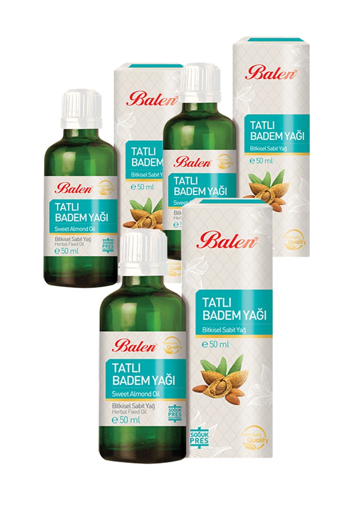 3 Kutu Balen Tatlı Badem Yağı 50 Ml Doğal Soğuk Pres İçilebilir Bitkisel Sabit Yağ