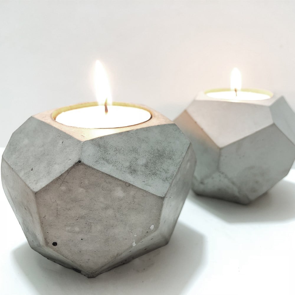 Çokgen Beton Mumluk Özel Tasarım El Yapımı