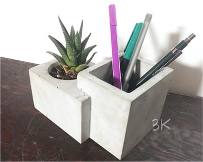 Beton 2li Küp Saksı Özel Tasarım El Yapımı