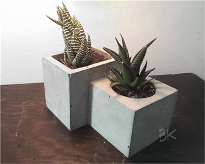 Beton 2li Küp Saksı Özel Tasarım El Yapımı