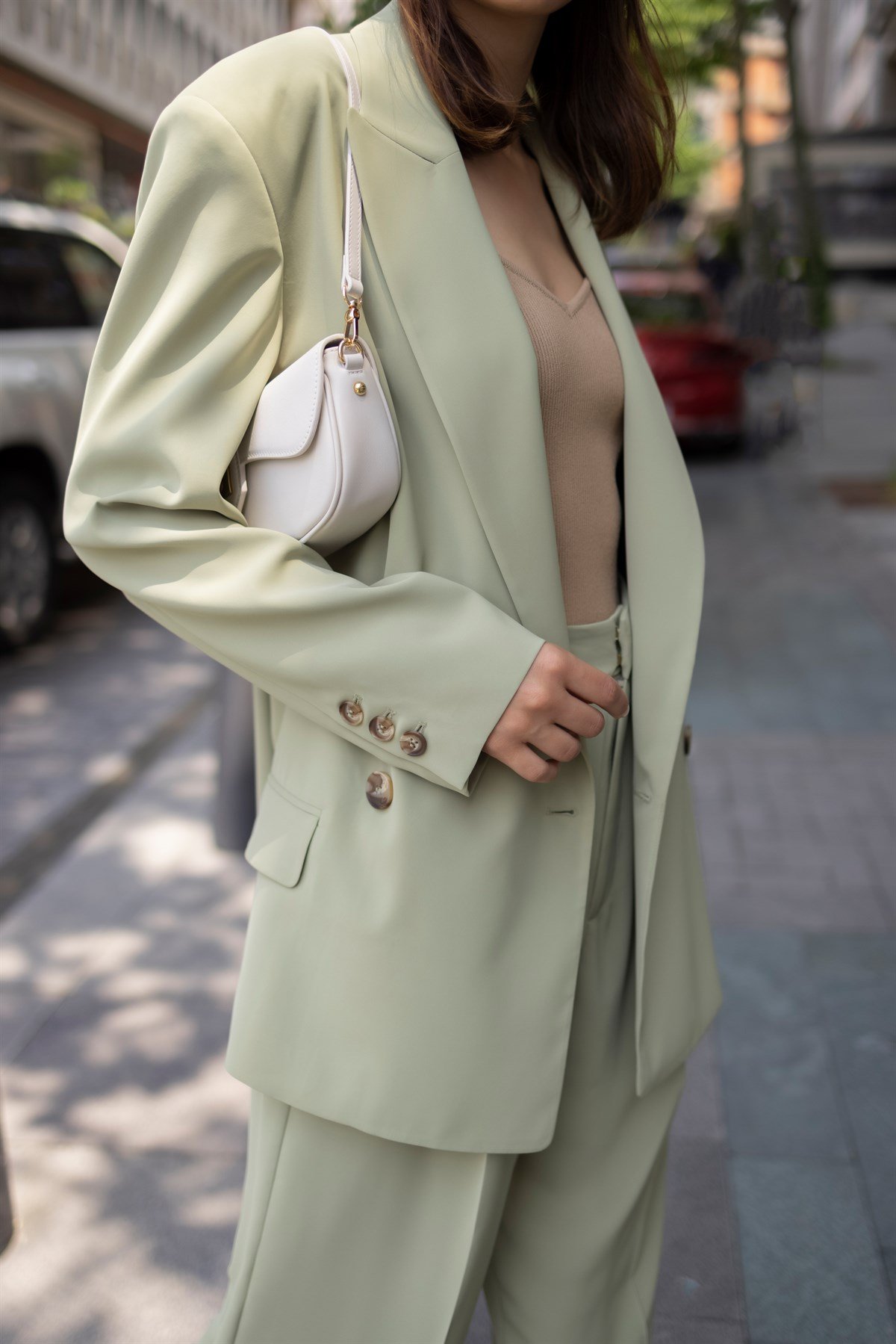 Açık Haki Oversize Dökümlü Ceket